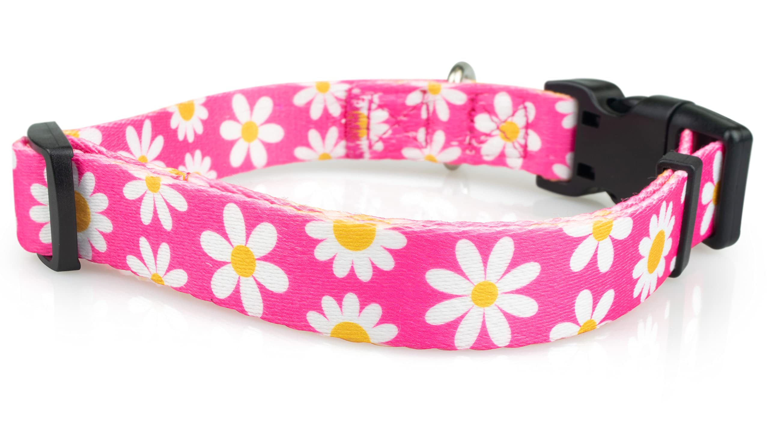 Limeloot Pink Daisy Dog Collar, Spring Summer Dog Collar for Female Dogs, Medium