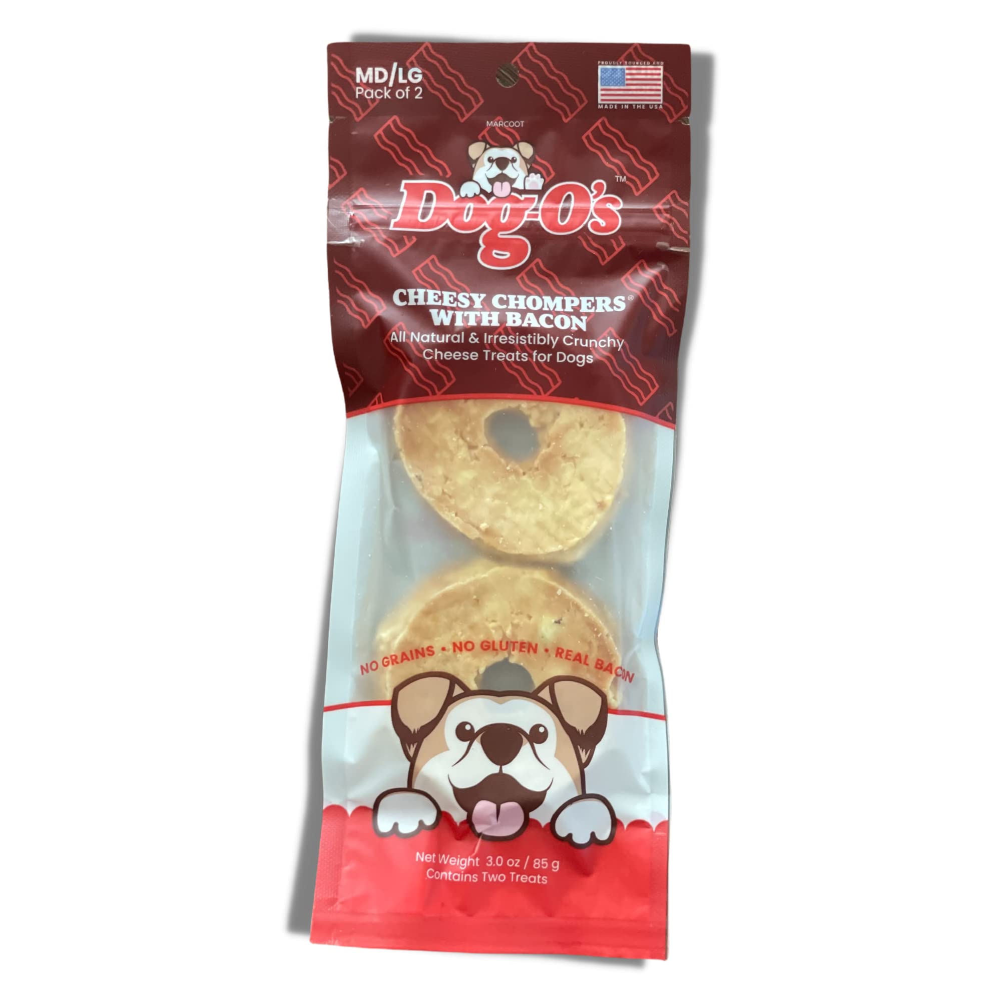 DOG-OS CHEESY CHOMPERS, Bacon, All-Natural, Made in The USA, Grain Free, Gluten Free, Real Cheese Treats for Medium & Large Dog