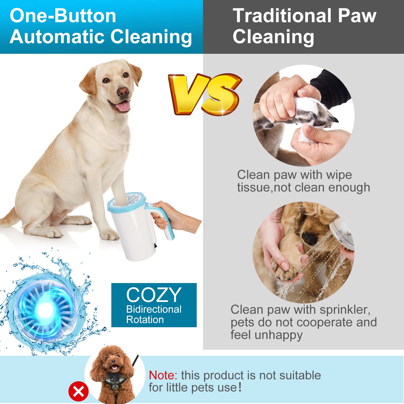 MYPIN Rechargeable Dog Paw Cleaner - 2 in 1 Portable Washer Cup, Soft Silicone Brush, High Power, Blue