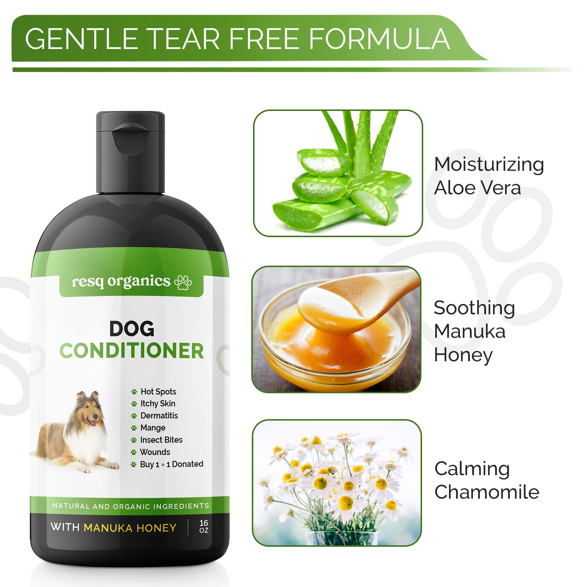Hypoallergenic Dog Coat Conditioner- Detangles & Softens Fur, Calms Itching & Dryness, Organic Aloe Vera & Manuka Honey Soothes