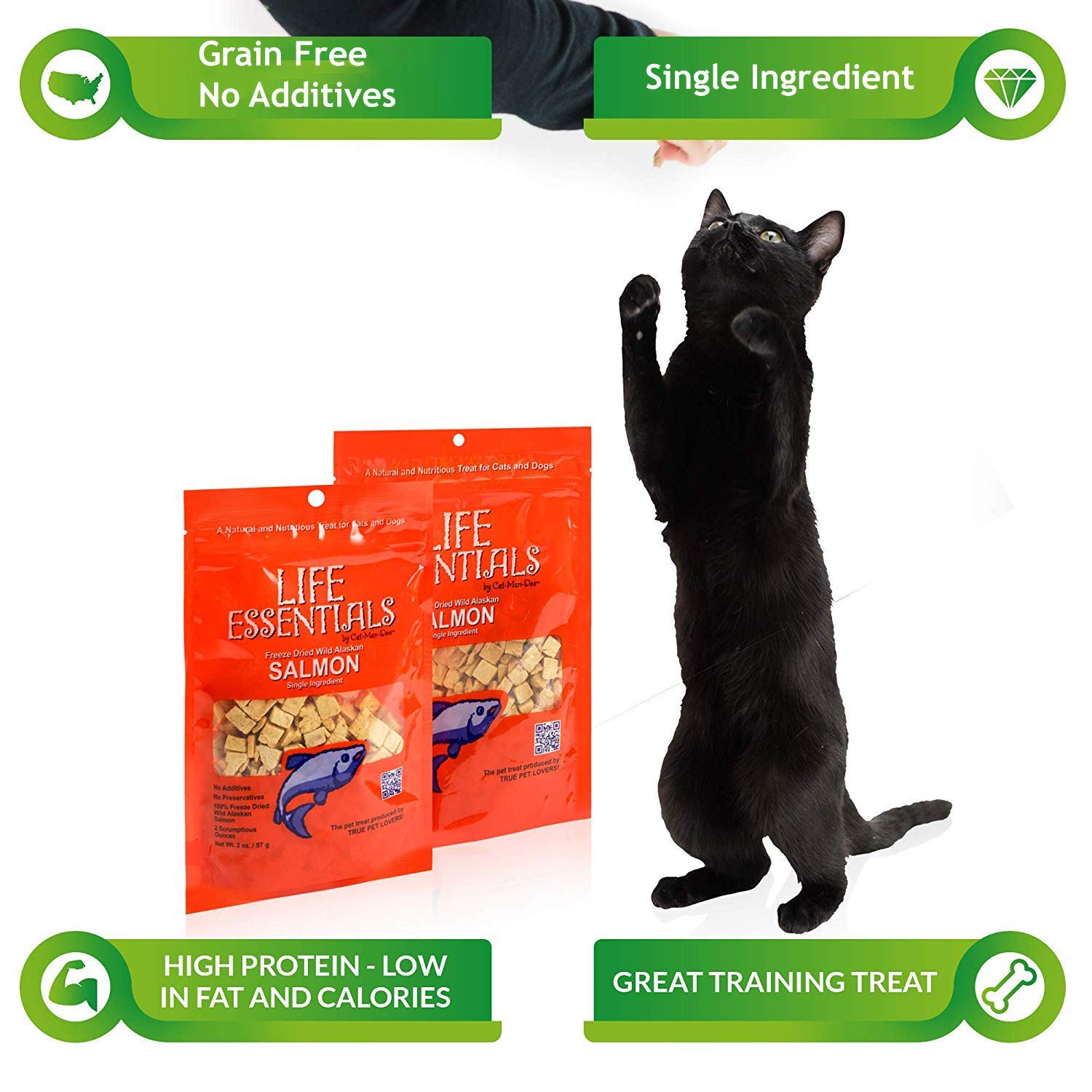 LIFE ESSENTIALS BY CAT-MAN-DOO All Natural Freeze Dried Wild Alaskan Salmon Treats for Cats & Dogs - Single Ingredient Grain Fre