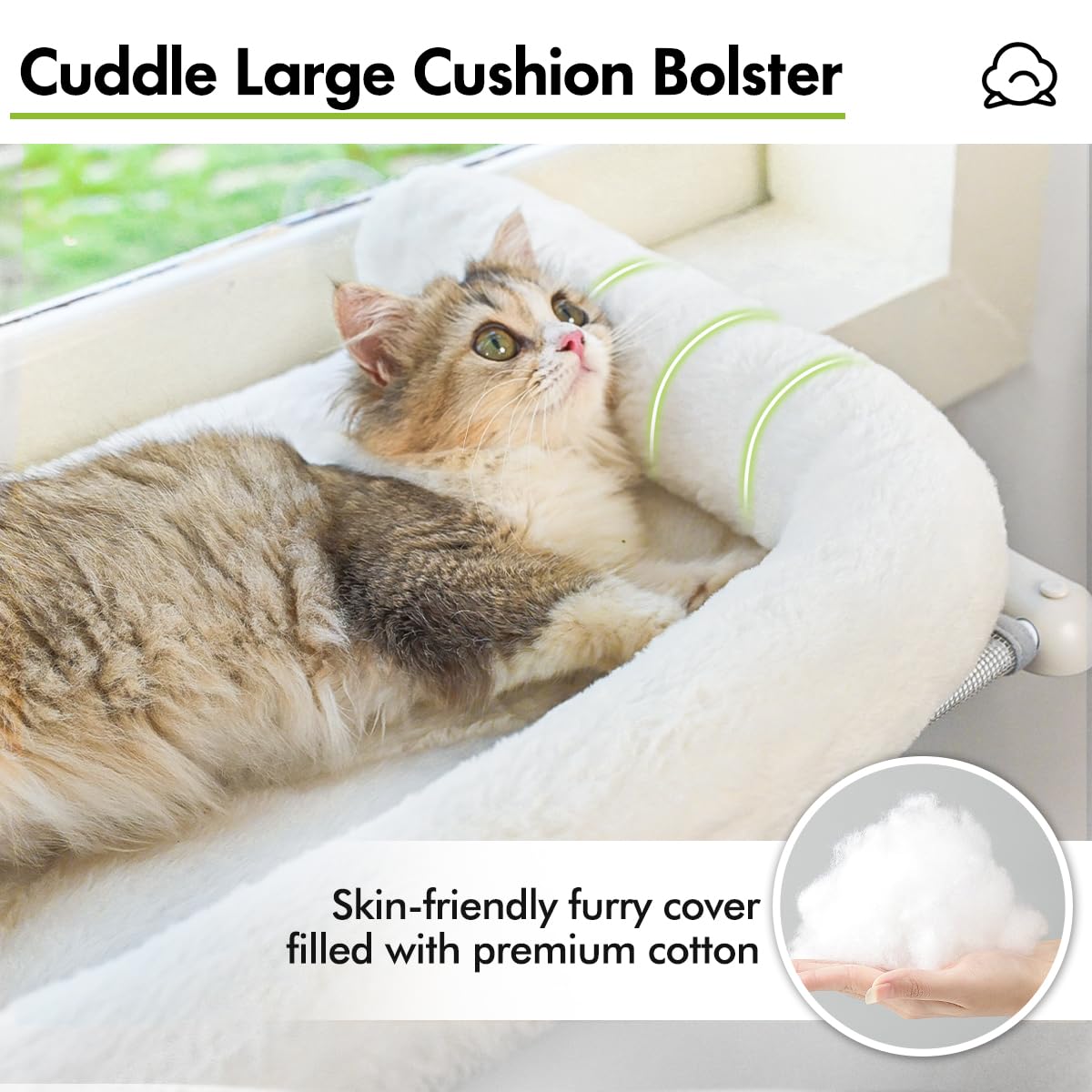 Zoratoo Cat Window Sill Perch With Large Bolster, Easy To Adjust & Assemble Cat Window Seat For Windowsill & Bedside, Pet Hammoc