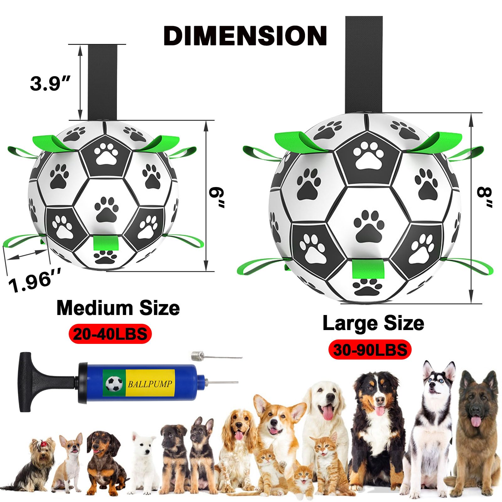 Dog Soccer Ball Toys With Straps - 8 Inch Large Herding Ball For Dogs, Interactive Dog Toys For Tug Of War, Dog Tug Toy Birthday