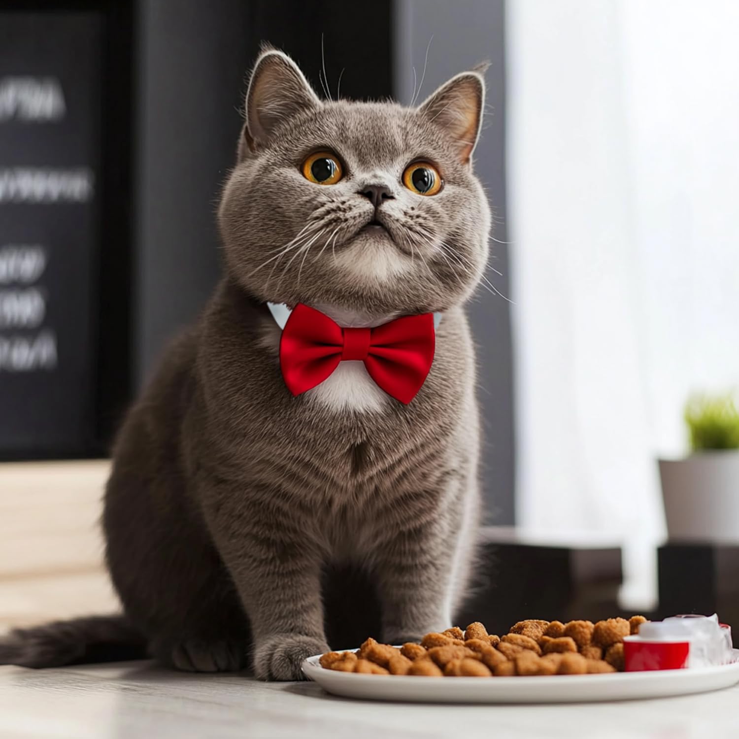 Zton Handcrafted Adjustable Formal Pet Bowtie Collar Neck Tie For Dogs & Cats (S, Red)