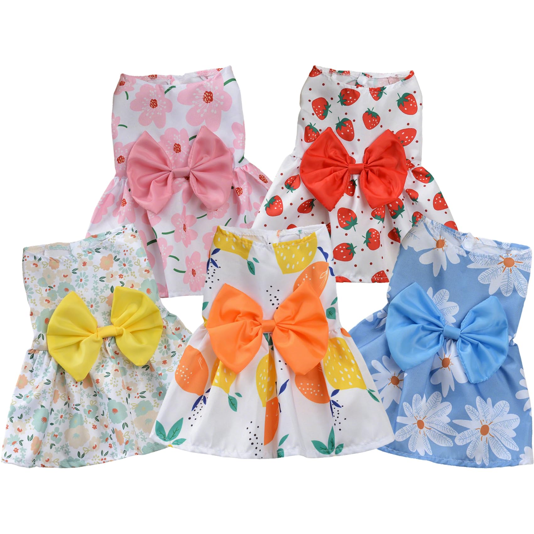 Tapbull Dog Dresses, Fashionable Pet Dog Clothes, Cute Cat Birthday Dress Outfit (Orange/Red/Yellow/Blue/Pink 5-Pack), Small