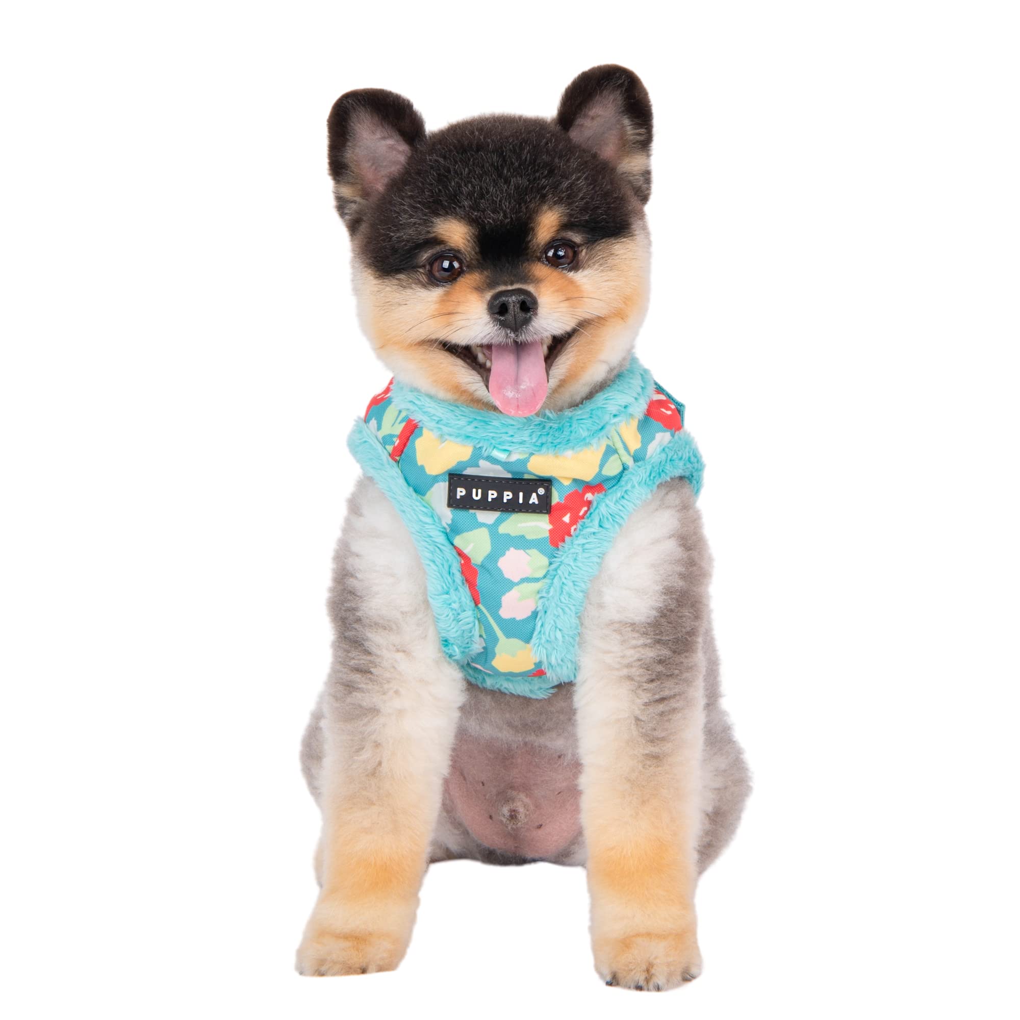 Puppia Alyssa Vest Dog Harness Step-In Warm Winter Flower Pattern For Small And Medium Dog, Aqua, Medium