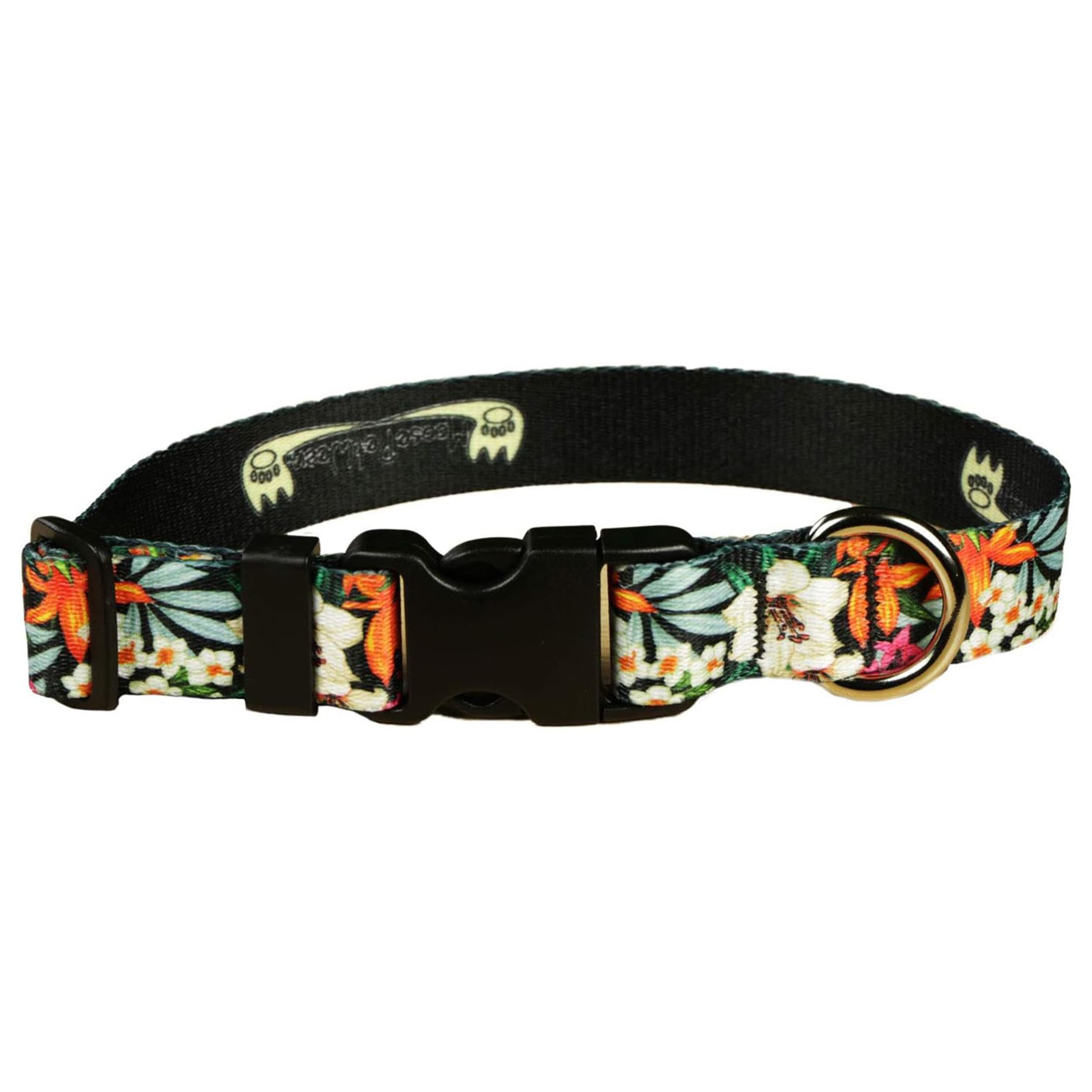 Floral Print Dog Collar -Waterproof Cute Floral Female Dog Collar - 1' Adjusts 13-21', Large, Tropical Garden