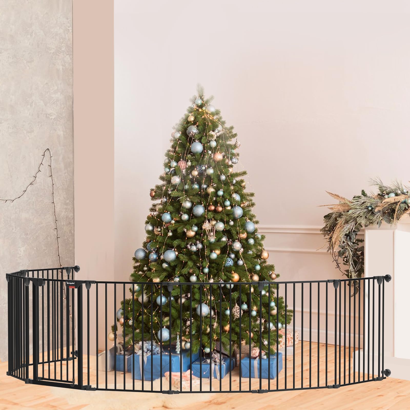 Kfvigoho Baby Gate 35'-198' Extra-Wide Gate For Stairs, Play Yard Child Safety Gate, Dog-Gate With Auto-Close Door, Double Locking System For Fireplace, Kitchen, Foldable 8 Steel Panels, 29' Height
