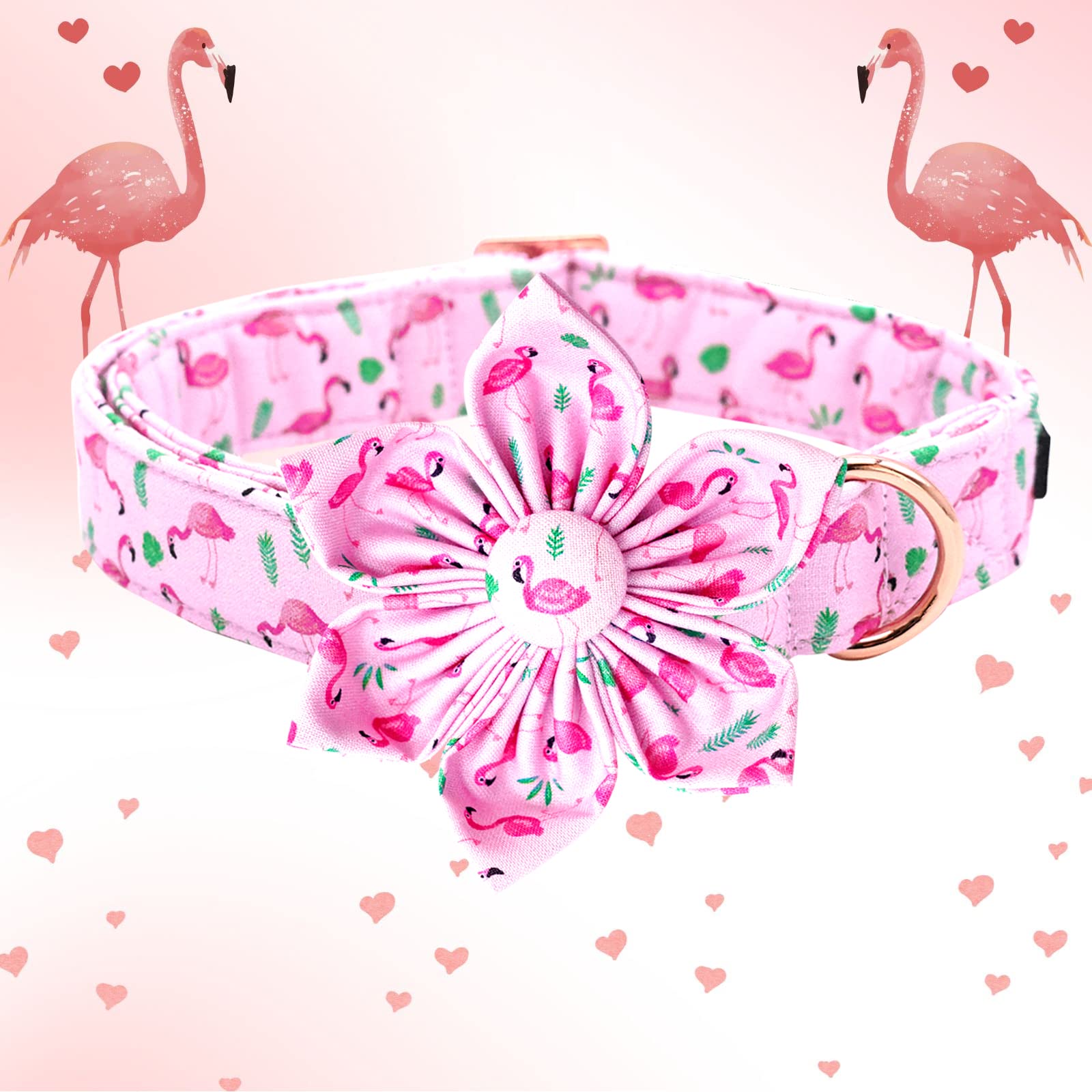 Lionheart glory Valentine Dog Collar with Flower Dog Collar for Large Dogs, Pink Dog Collar with Bowtie Spring Dog Collar Pet Co
