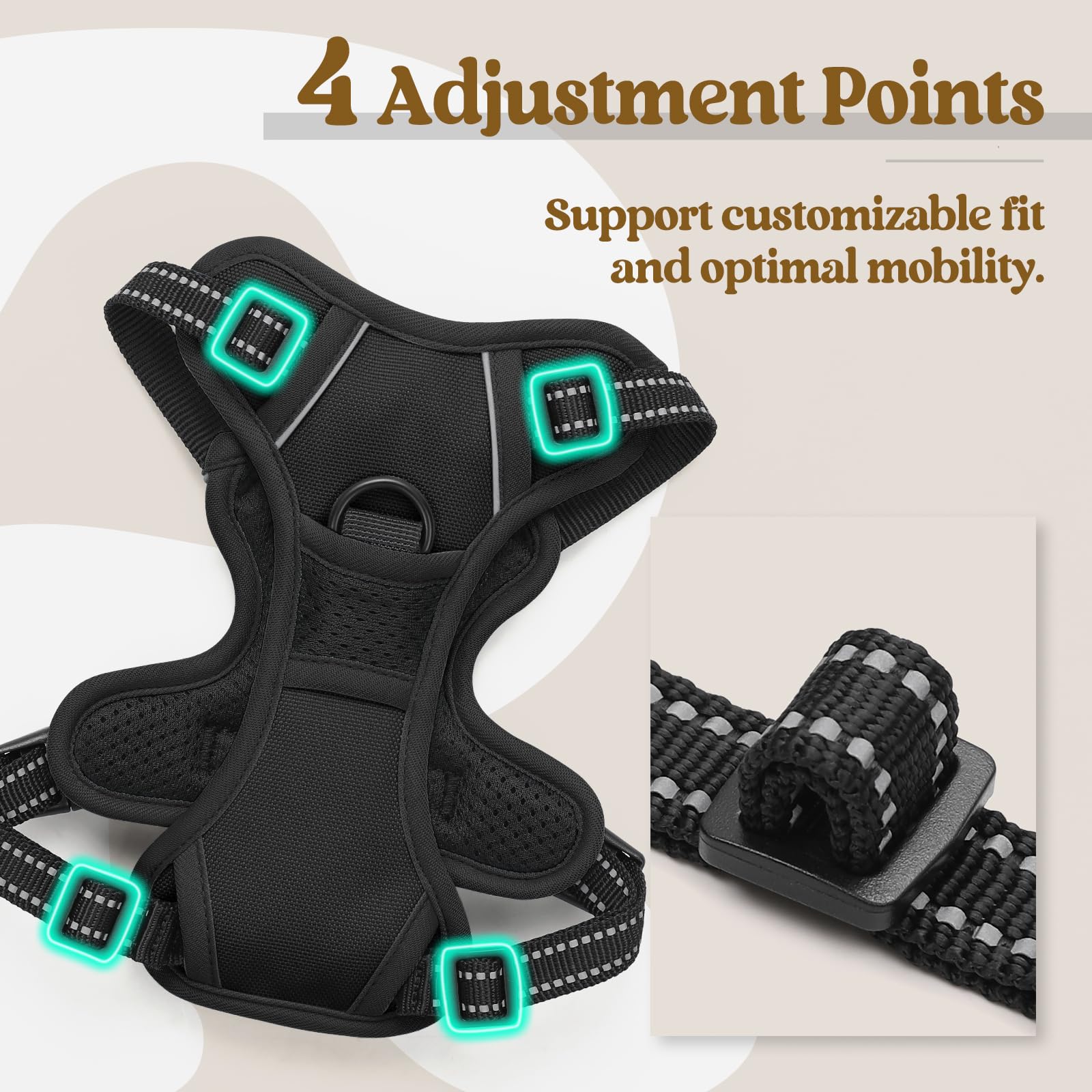 Rabbitgoo Dog Harness No Pull With 2 Leash Clips, Adjustable Soft Padded, Reflective Oxford No Choke Pet Vest With Easy Control Handle For Puppy, Black, Xs