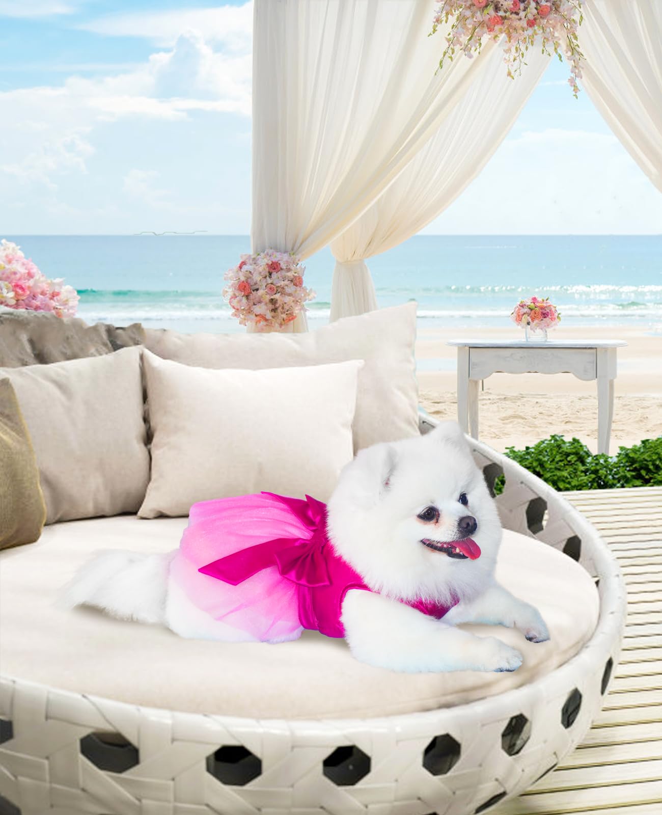 Topkins Girl Dog Dress - Summerprincess Silk Tulle Dress, Cute Dogdresses With Bow, Lace Pet Birthdaygown For Small Medium Dogs
