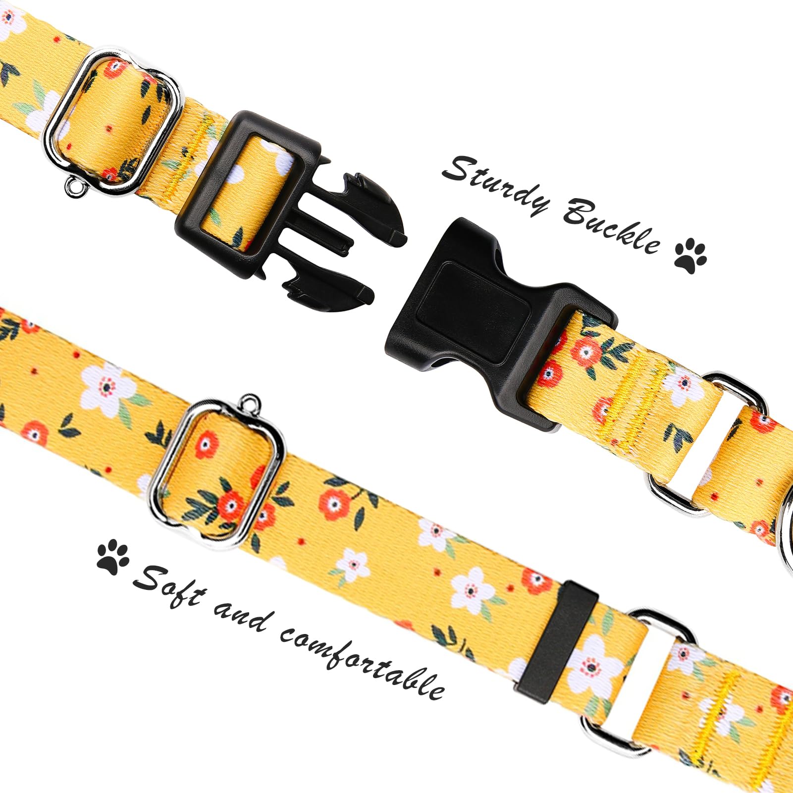 Hikiko Martingale Collar For Dogs Cute Floral Dog Collar For Small Medium Large Dogs Soft Nylon Quick Release Dog Collars (Yello