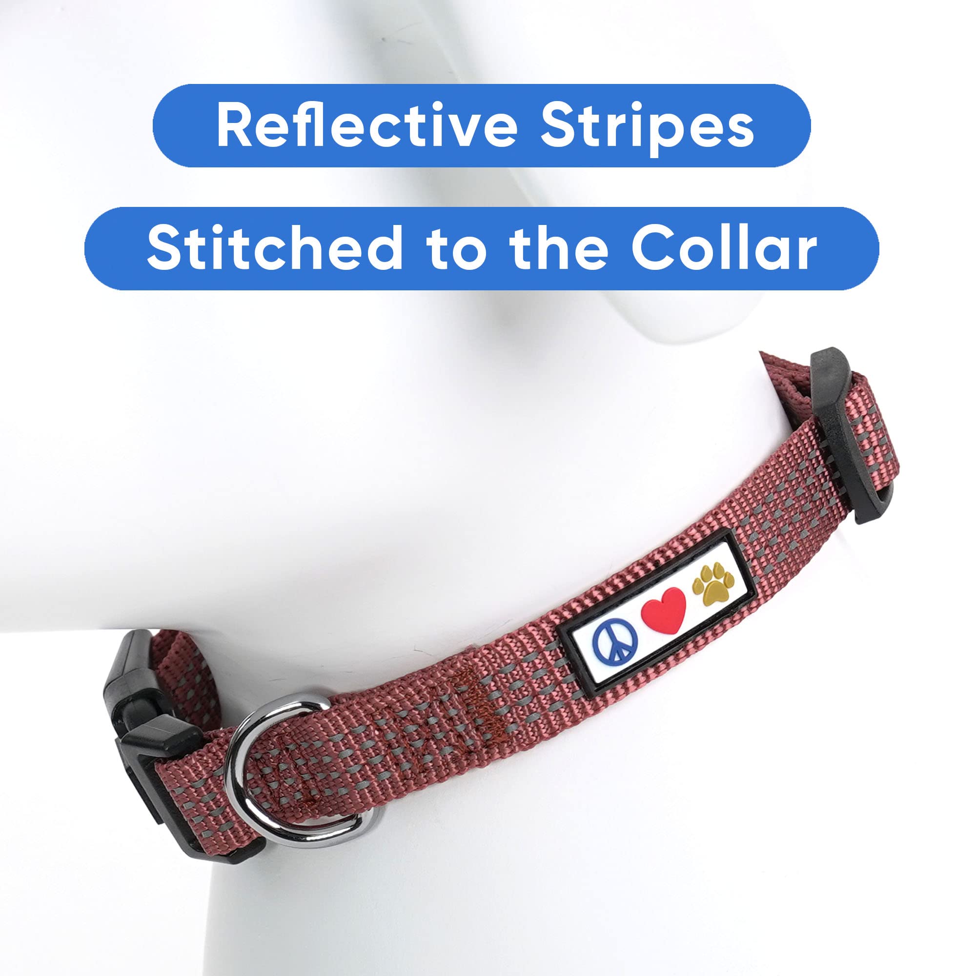 Pawtitas Reflective Dog Collar With Stitching Reflective Thread | Reflective Dog Collar With Buckle Adjustable And Better Training Great Collar For Extra Small Dogs - Marsala Collar