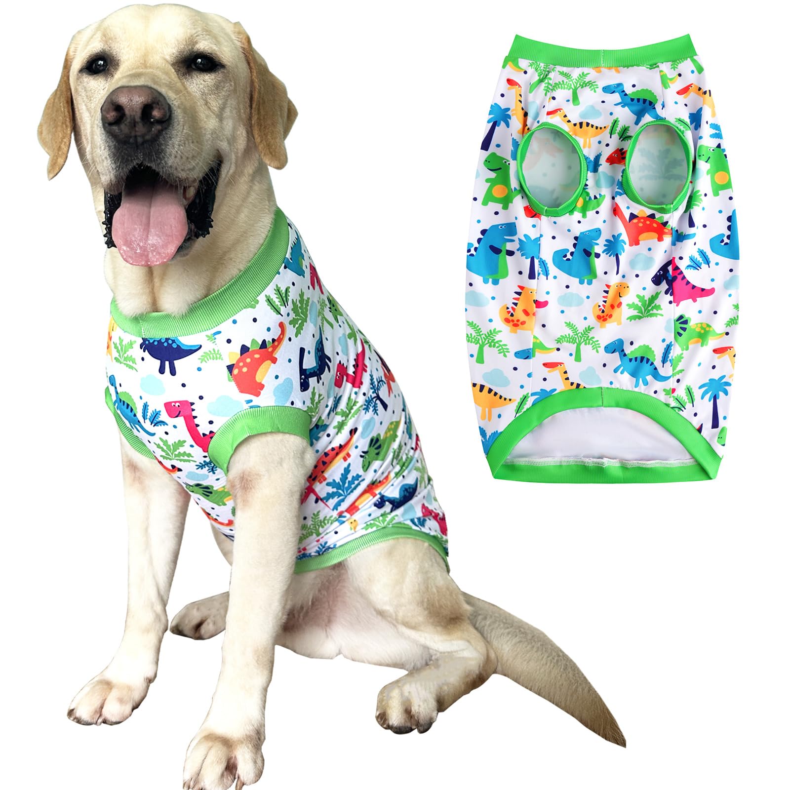 Dog Sleeveless T Shirt Dinosaur Prints Vest Shirt Soft Stretchy Summer Clothes For Large Dog Boys Girls Shirt Large,Green
