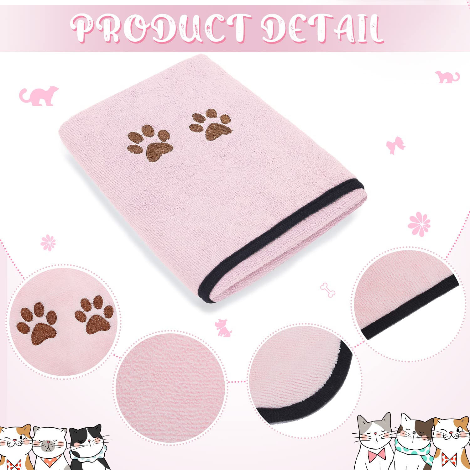 4 Pack Dog Towels For Drying Dogs Microfiber Dog Towel Soft Absorbent Pet Bath Towel Dog Drying Grooming Towel With Embroidered Paw For Pet Dogs Cats Bathing And Grooming (Pink, 35 X 20 Inch)