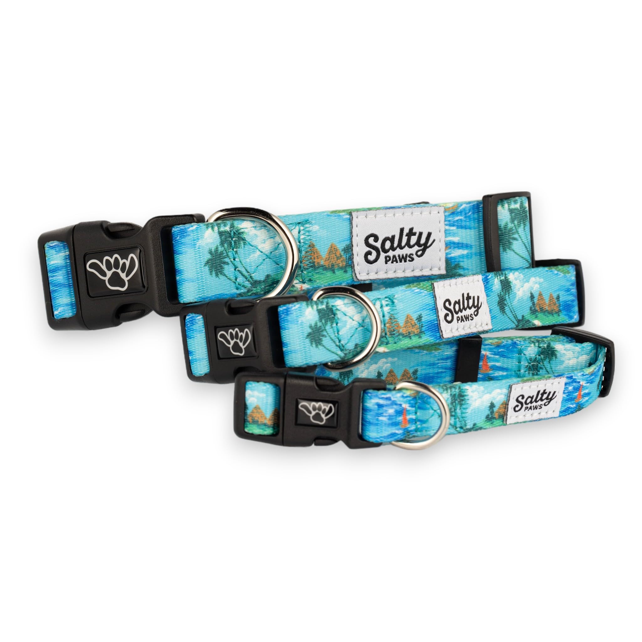 Shaka'S Salty Paws Boy & Girl Dog Collar Small Medium Large (Small Dog Collar Adj. 10-16'' For Dogs Up To 25 Lbs, Tahititan Ocea