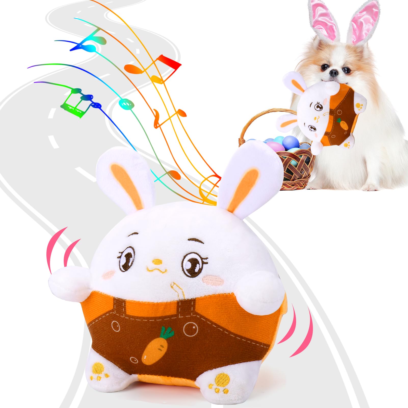 Baborui Interactive Dog Toys Bunny, Jumping Squeaky Easter Dog Toys With Recording And Music Modes, Rechargeable Moving Dog East