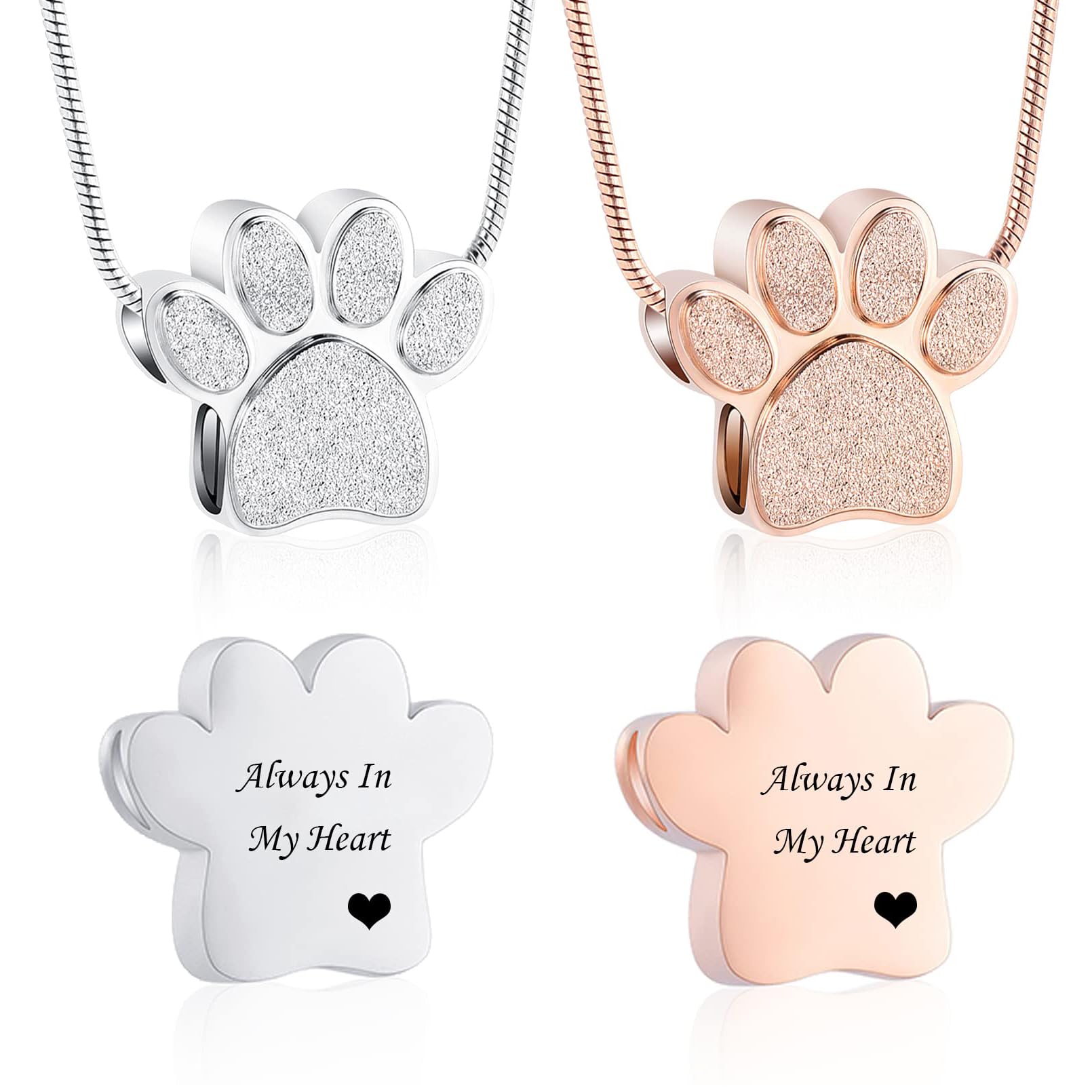 Zeqingjw Pet Cremation Jewelry For Ashes Pendant Paw Print Pet Heart Urn Necklace Memorial Keepsake Jewelry For Pet/Dog'S/Cat'S Ashes (Silver-K)
