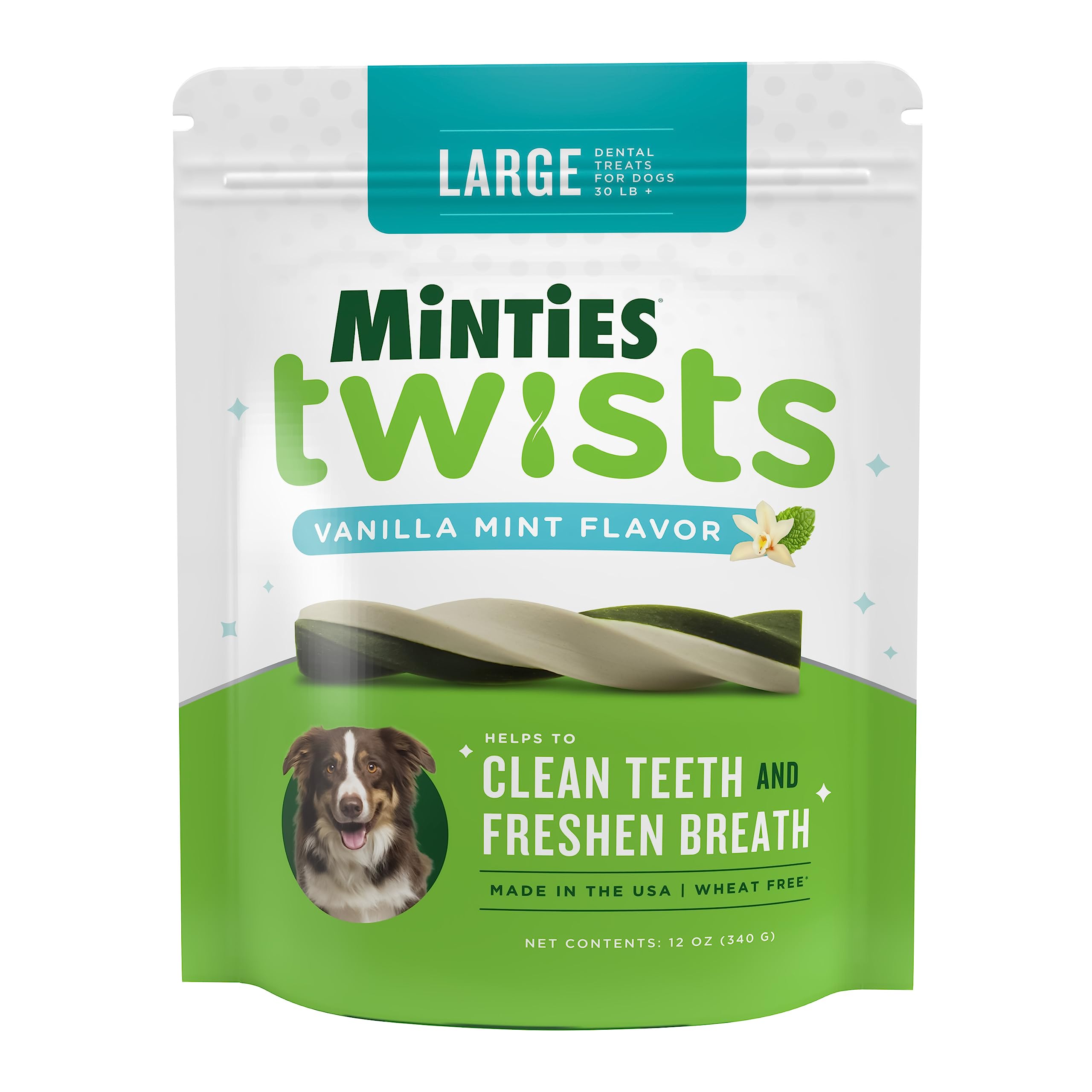 Minties Twists VetIQ Dog Dental Bone Treats, Dental Chews for Medium/Large Dogs (Over 40 Lbs), 20 Count