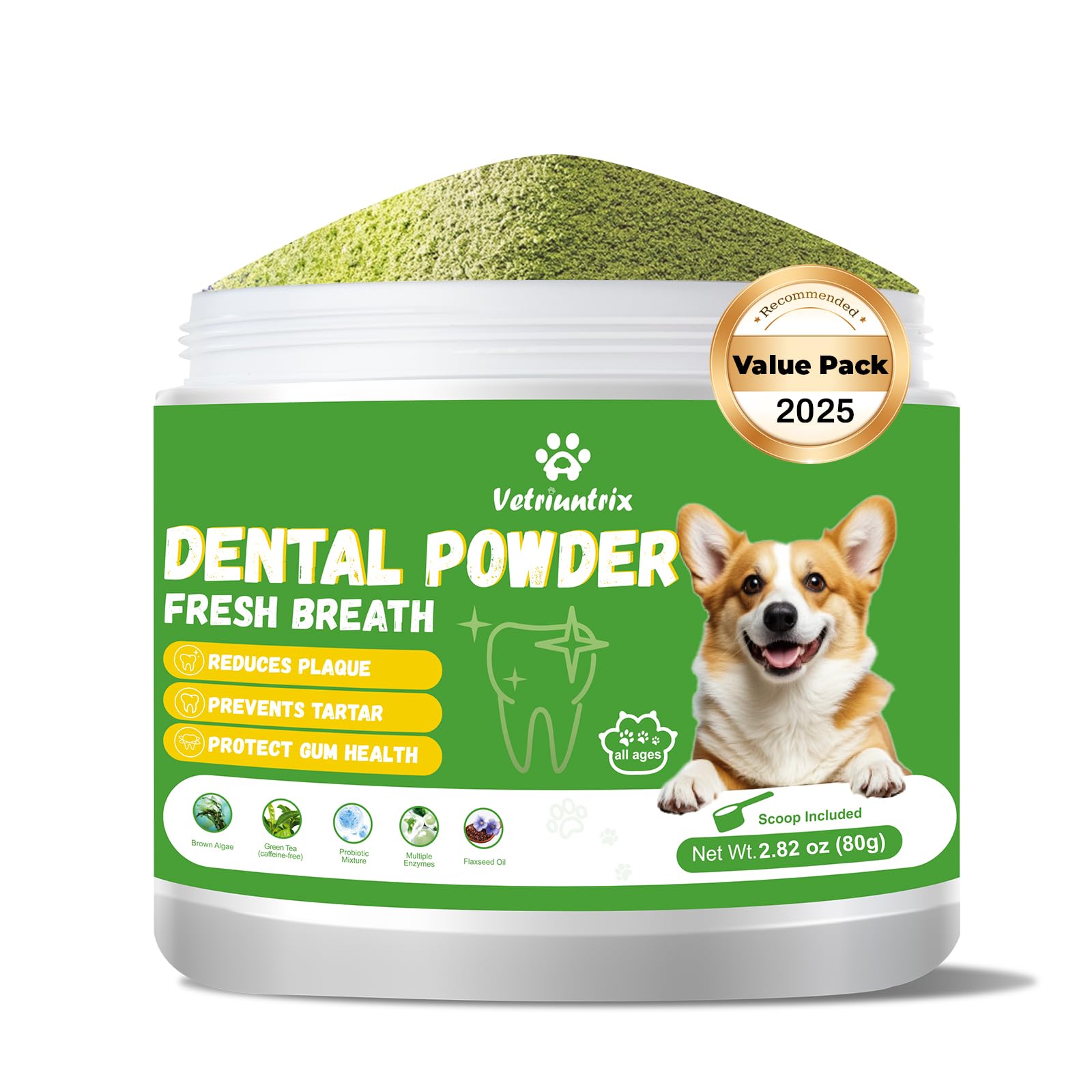 Vetriuntrix Dog Teeth Cleaning Powder, Dog Dental Powder for Teeth Cleaning and Dog Breath Fresh for Dogs with Probiotic & Tarta
