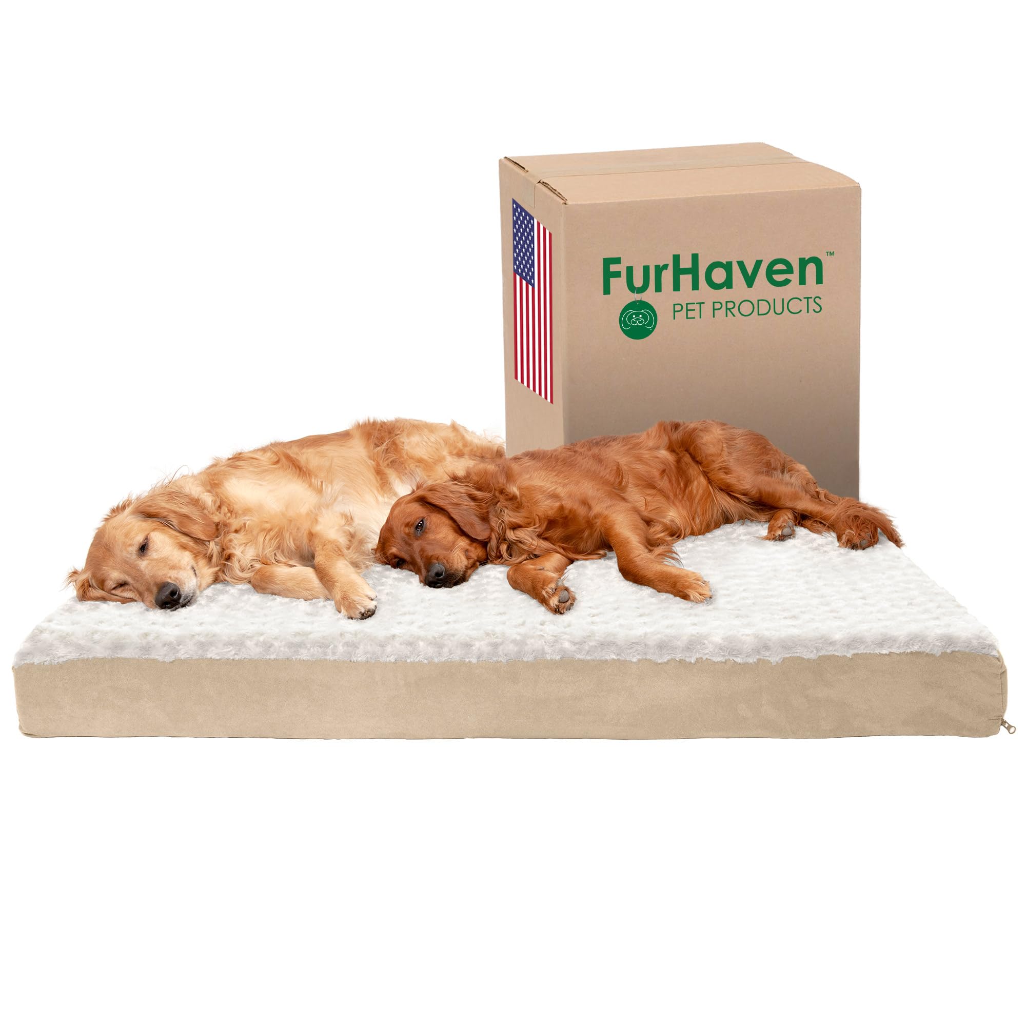 Furhaven Memory Foam Dog Bed for Large Dogs w/ Removable Washable Cover, For Dogs Up to 125 lbs - Ultra Plush Faux Fur & Suede M