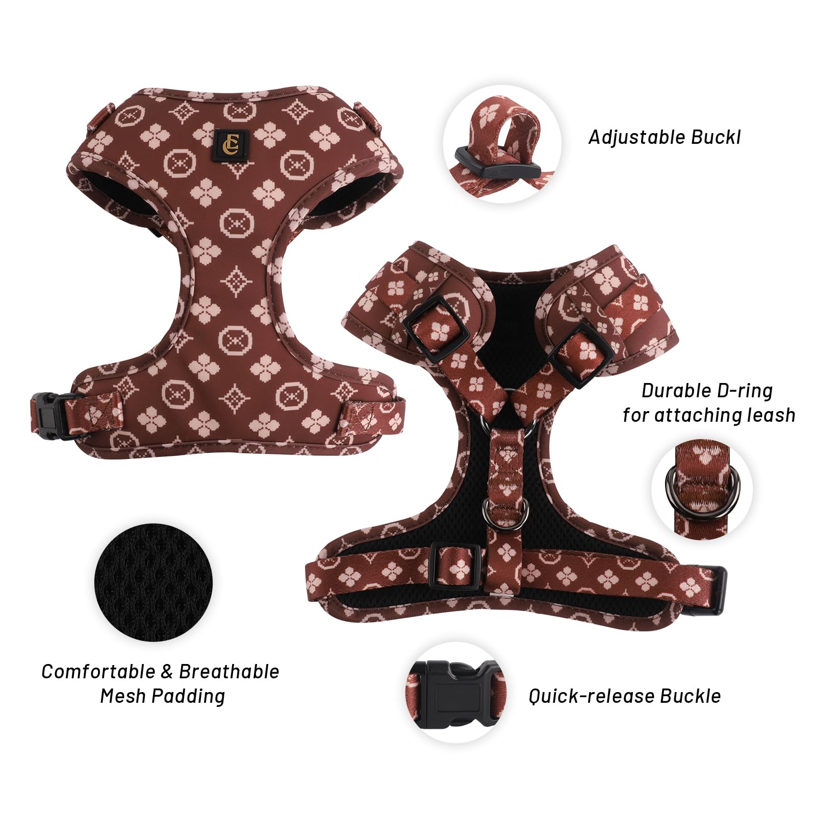 Adjustable Dog Harness, Leash, Poop Bag Holder/Dispenser And Bandana Set, No Pull, Soft Mesh Padded, For Small/Medium Dogs, Outd