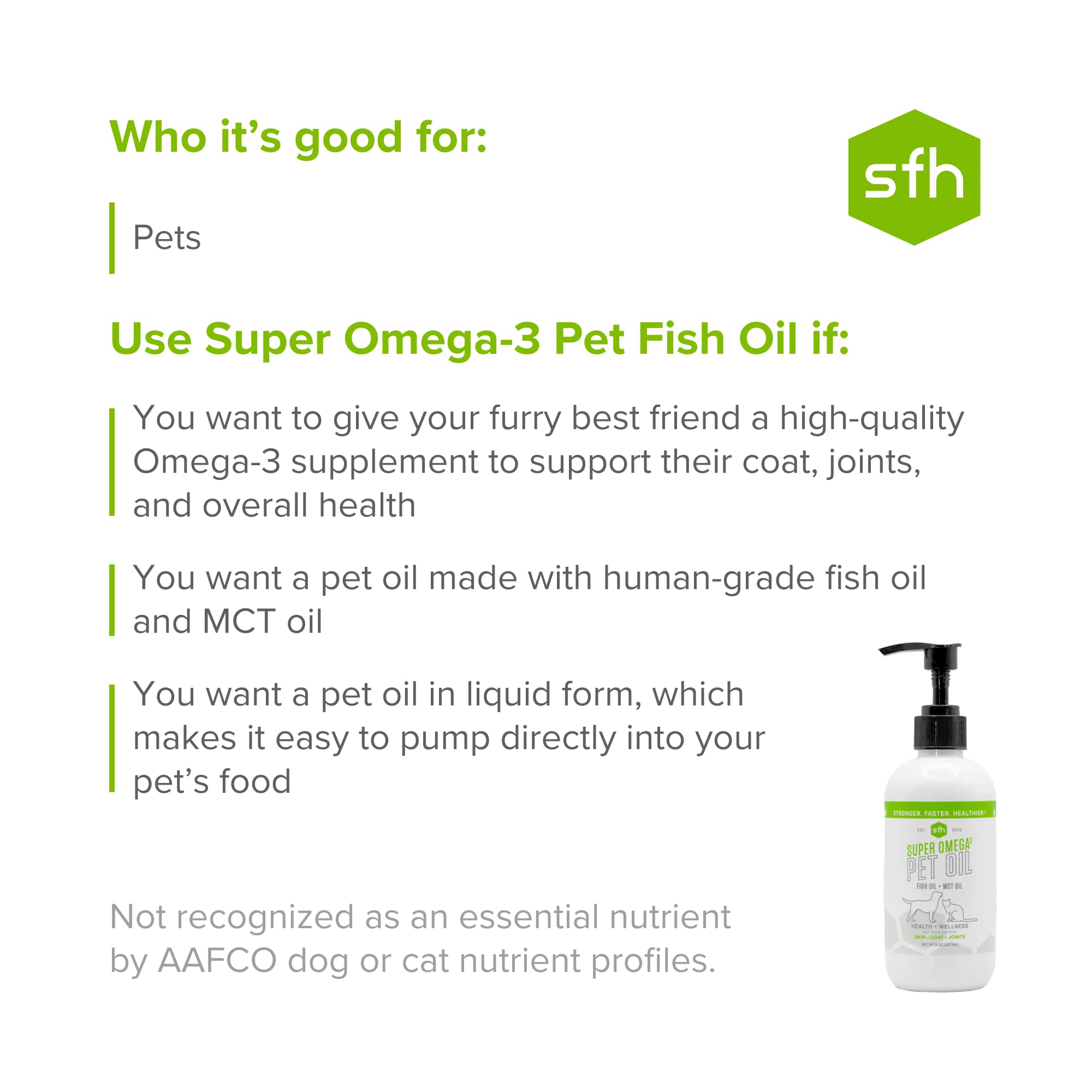 SFH Super Omega 3 + MCT Pet Oil | Fish Oil + Coconut Oil | for All Pets | Increases Energy, Supports Skin, Coat, Joint, Heart, a