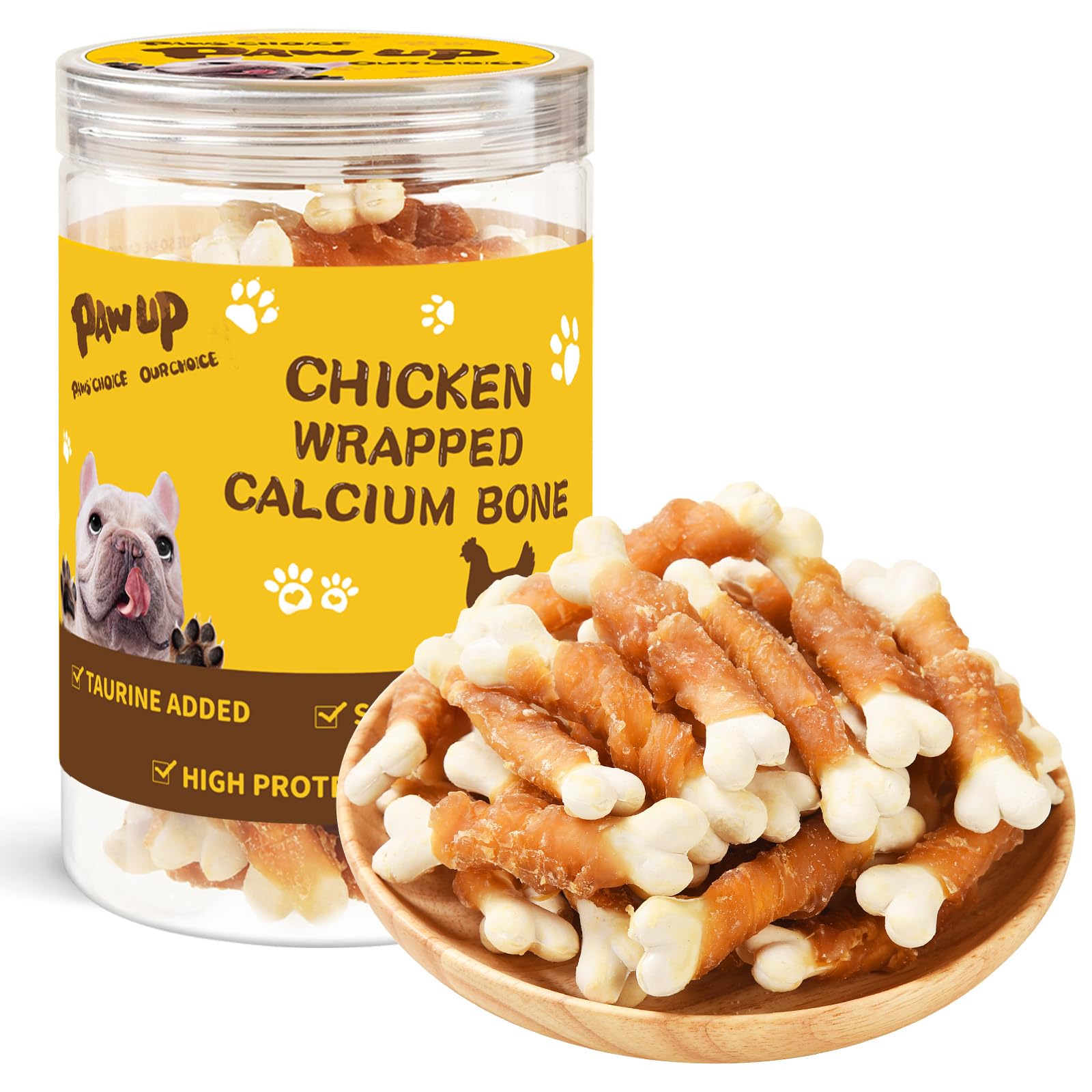 PAWUP Dog Treats Chicken Wrapped Calcium Bone, Dog Chews for Small Dogs, Natural Teeth Clean w/Taurine,12.5 oz