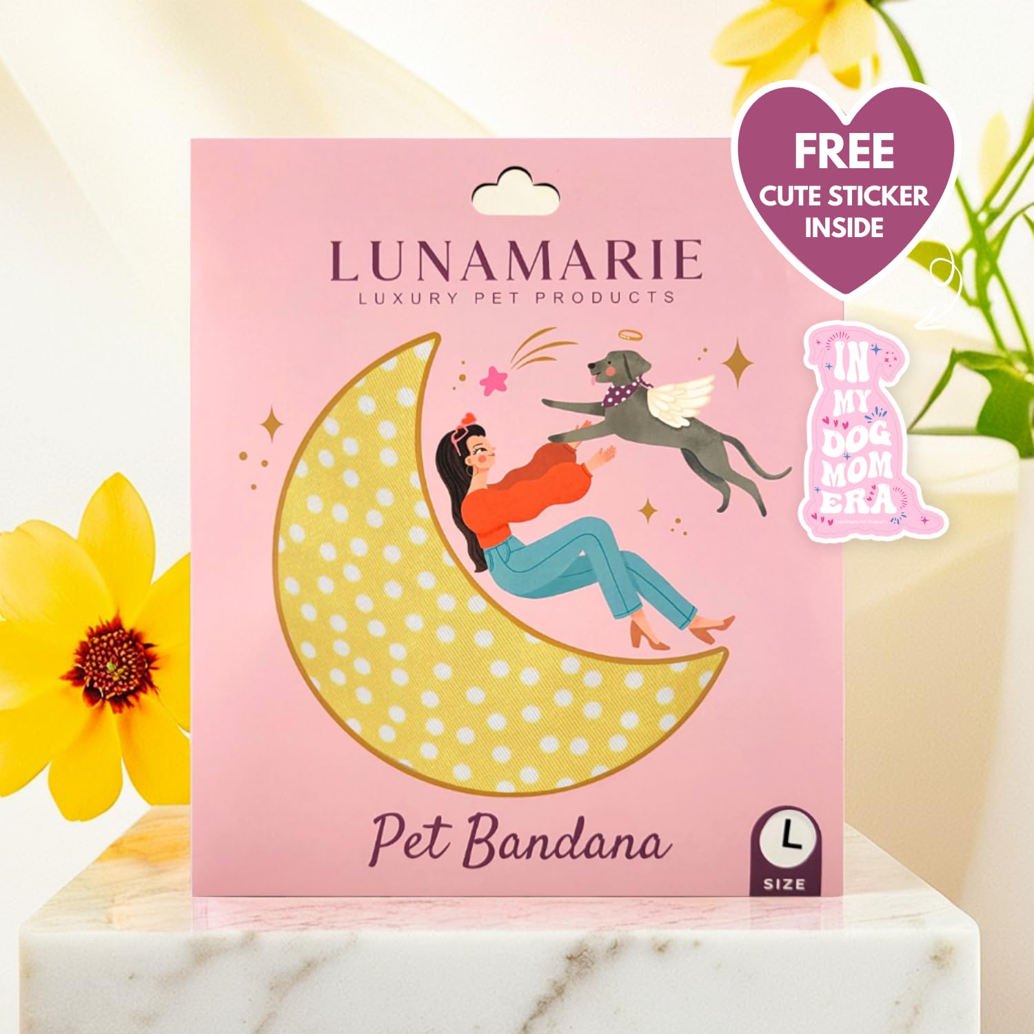 LunaMarie - Luxury Pet Birthday Bandanas -Premium & Silky Poly Fabric | 100% Handmade | Custom Shape Dual Layered (Sophie, X-Sma