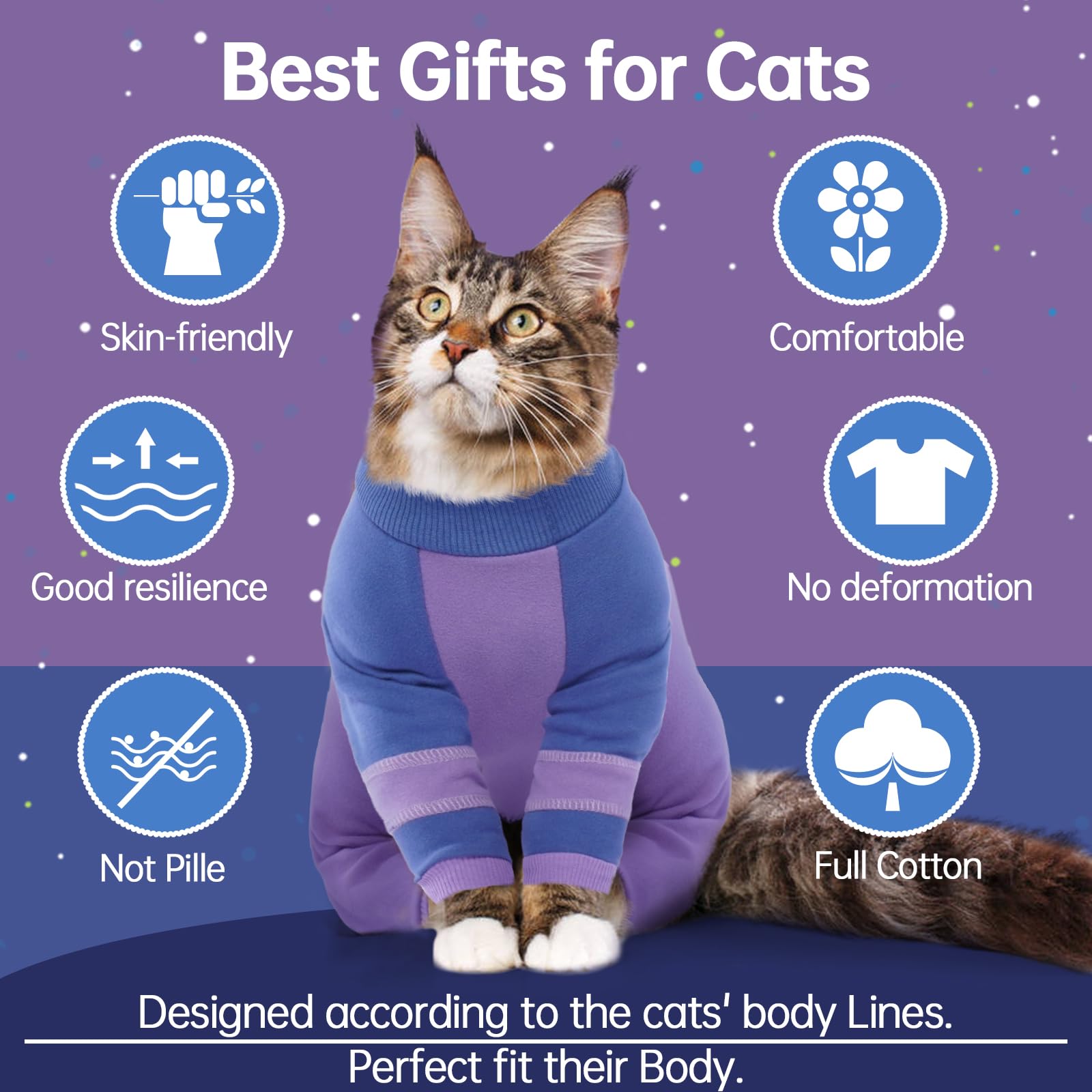 Sticky Hair Cat Clothes - Cat Recovery Suit & Pajamas For Sphynx & Kitten Hair, Anti-Licking & Skin Disease Recovery Suit