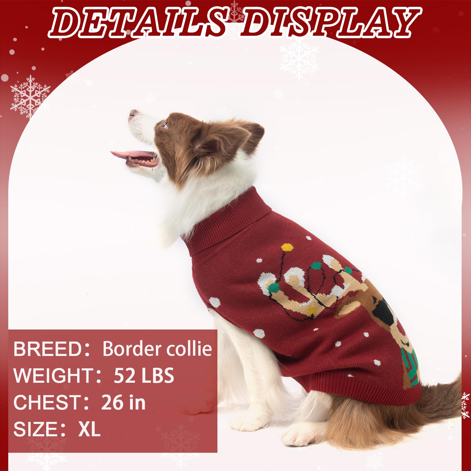 Pawchie Christmas Dog Sweater Turtleneck Outfit With Leash Hole, Knitted Pet Winter Warm Clothes For Small Medium Large Dogs Boy