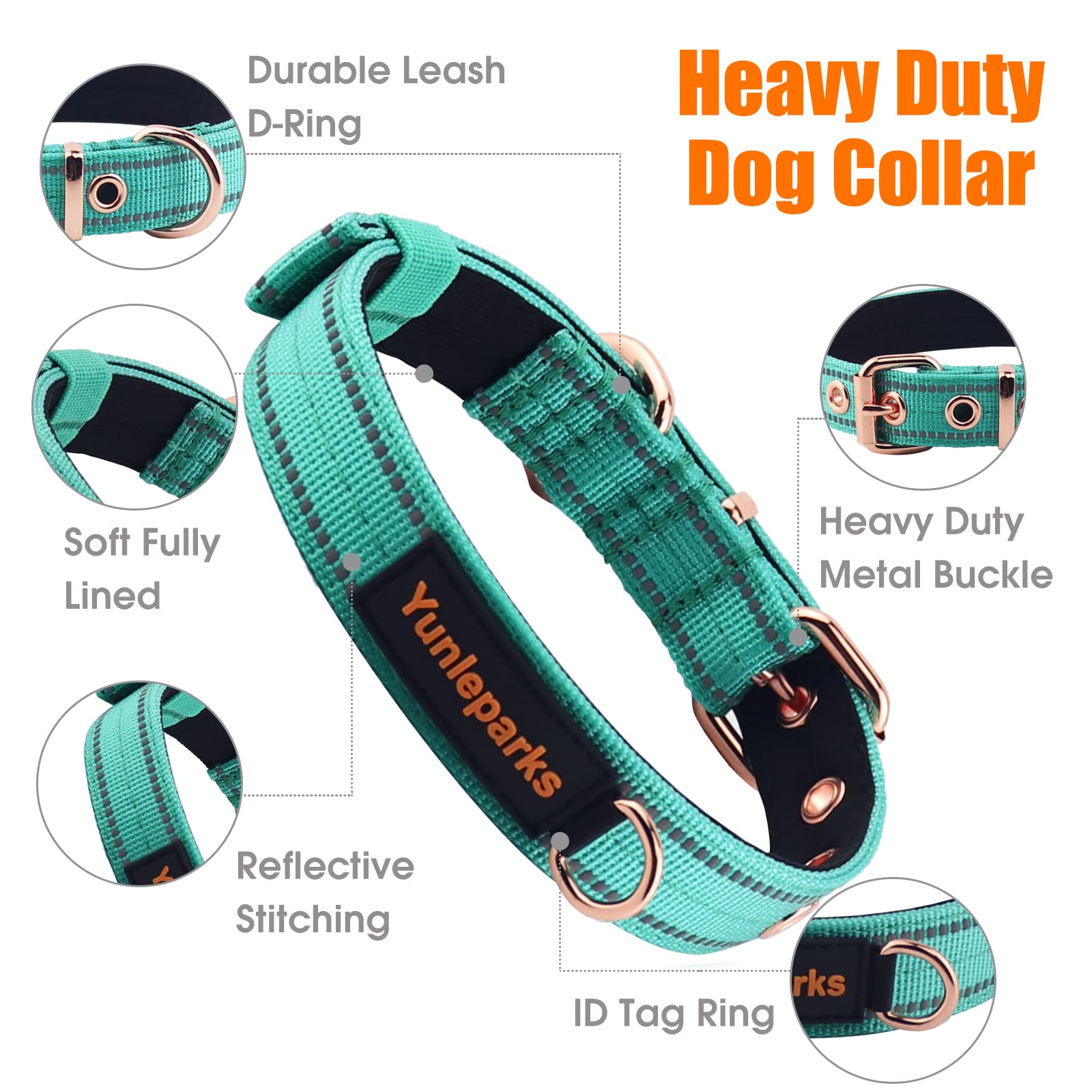 Yunleparks Neoprene Padded Collar, Nylon Collar for Small to Large Dogs, Heavy Duty with Metal Buckle, Adjustable Reflective (Me