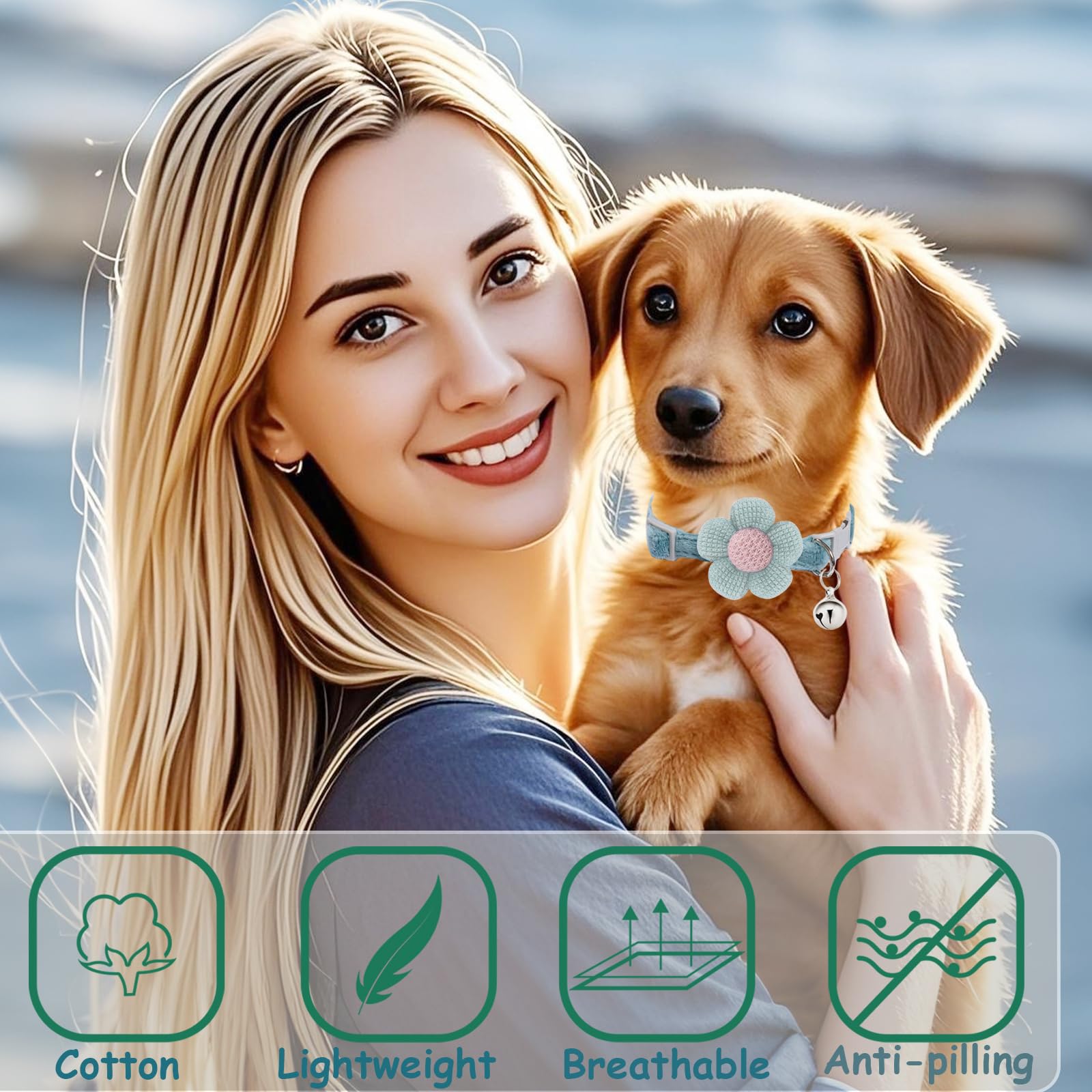 Puppy Collars For Litter, Small Dog Collar With Flower, Xs Dog Collars For Small Dogs With Bell For Girl Boy Little Dog(Green +