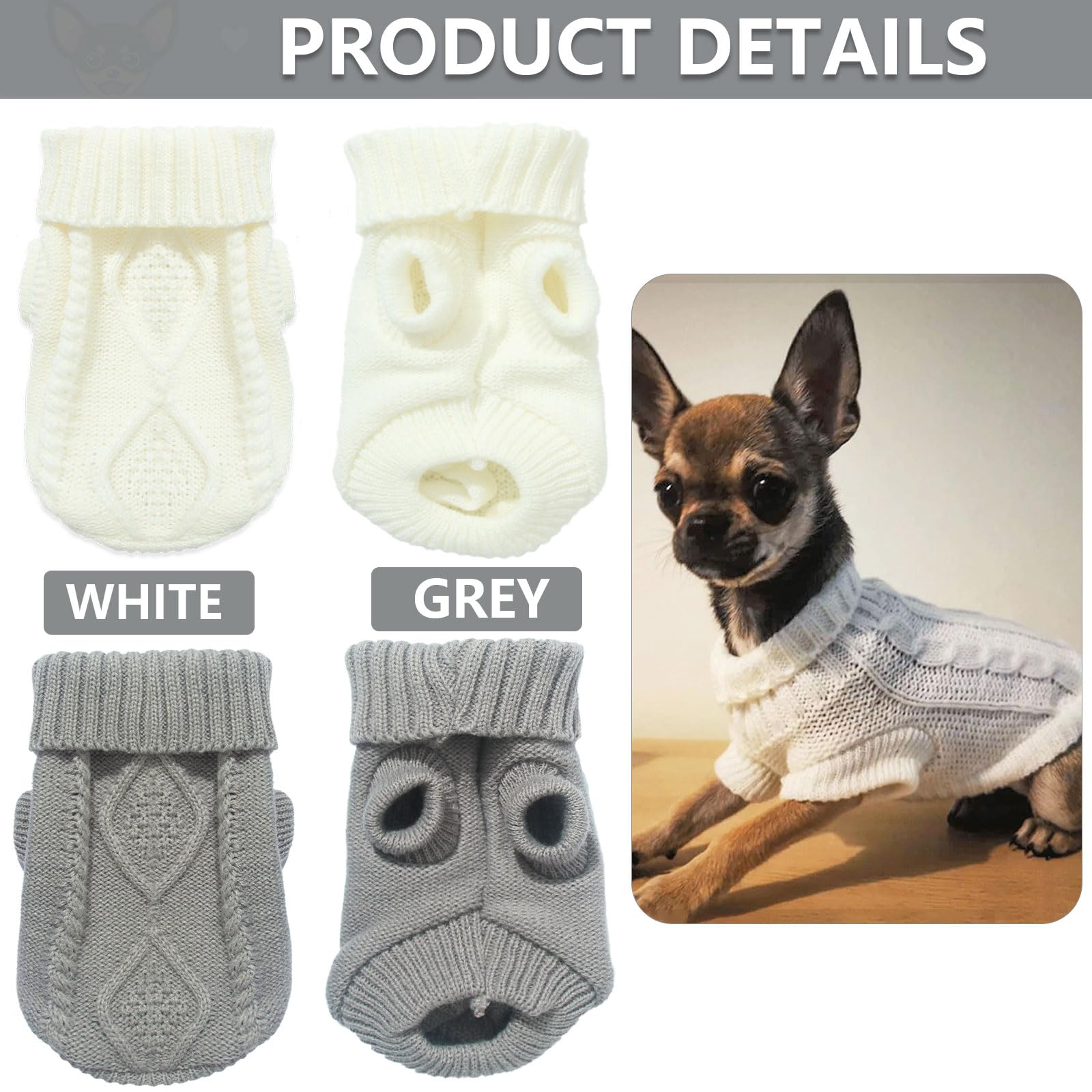 2 Pieces Dog Sweater For Small Dogs Chihuahua Clothes Spring Winter Cute Knitwear Turtleneck Thick Warm Clothes For Yorkie Cat E