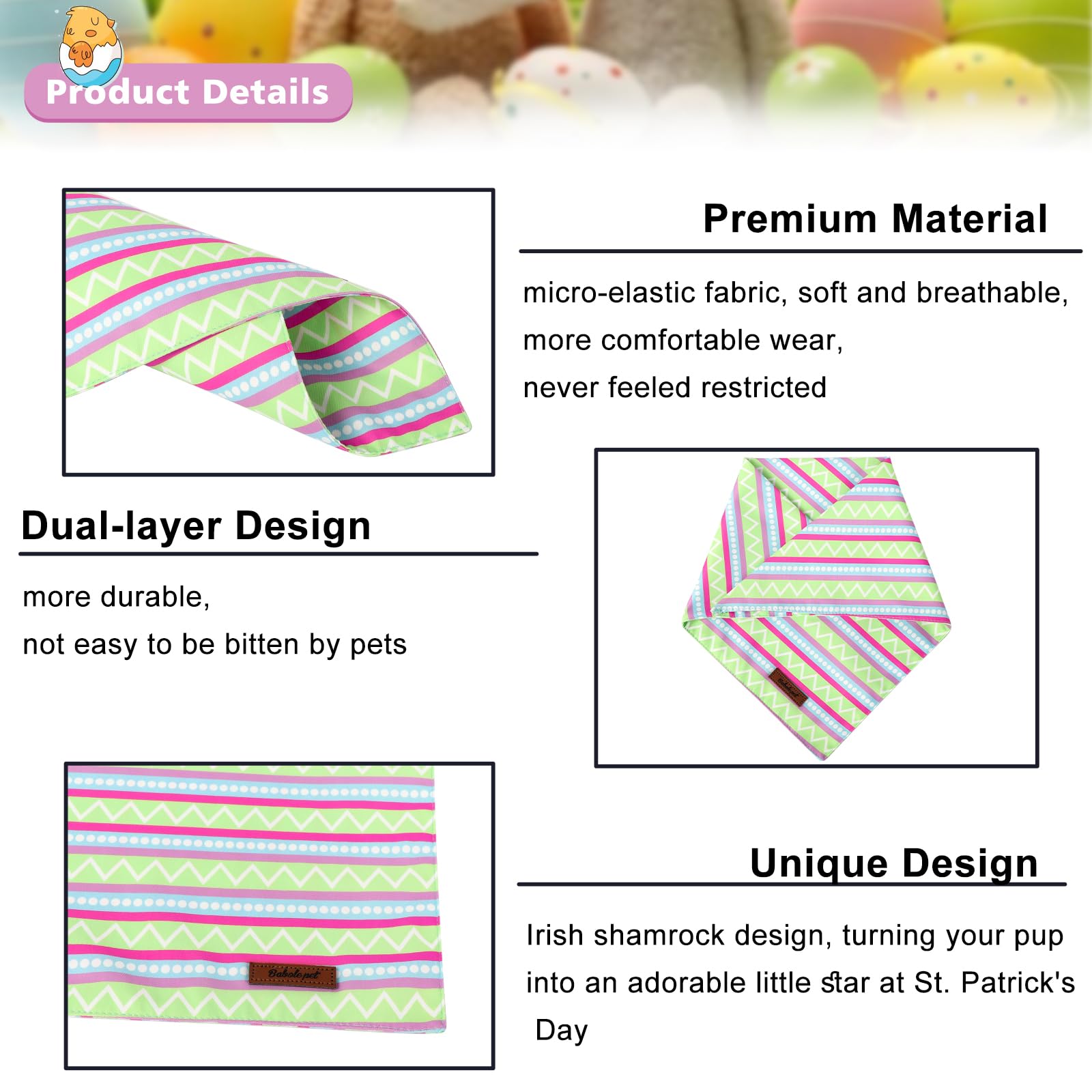 Babole Pet Easter Dog Bandanas 2 Pack, Bunny Eggs & Egg Stripe Pattern Easter Dog Scarf Bib For Boy And Girl, Cute Holiday Banda