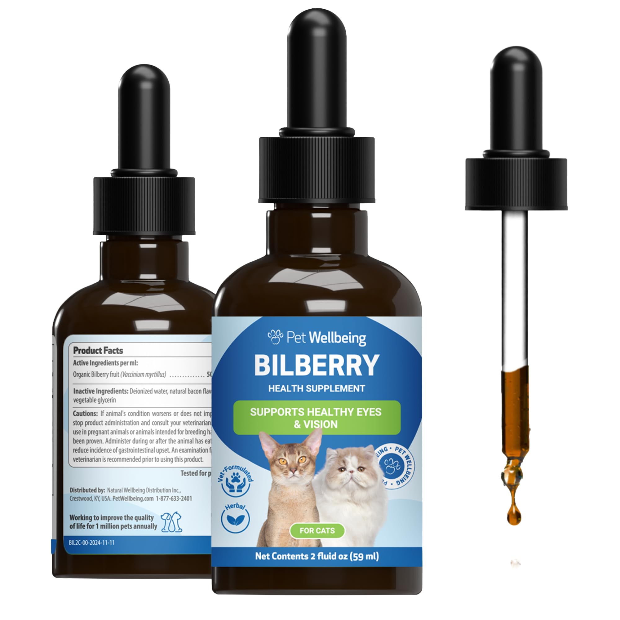 Pet Wellbeing Bilberry for Cats - Eye & Vision Support with Antioxidants, Capillary Health, Retinal Support - NASC Certified & V