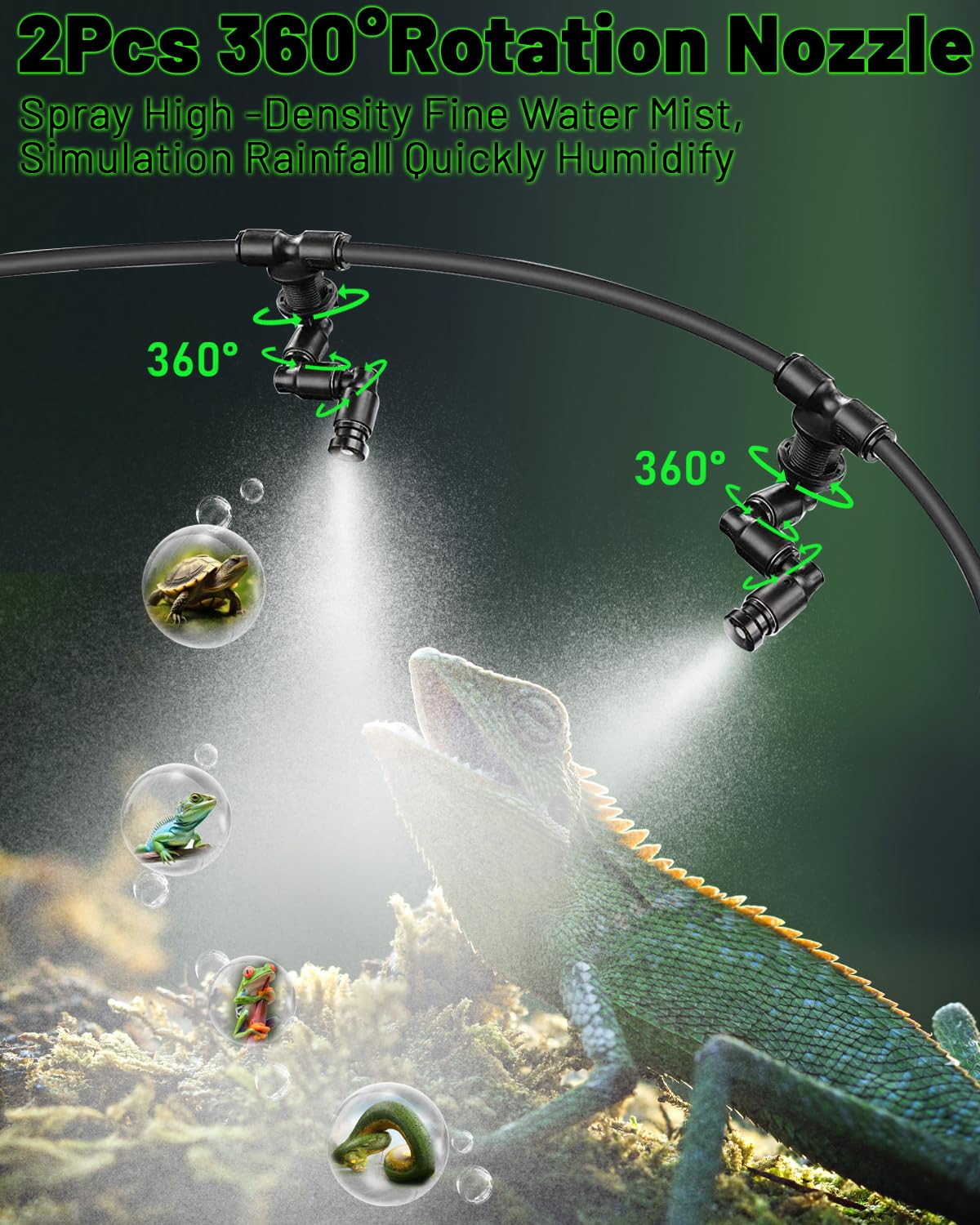 Reptile Mister Automatic Misting System, Reptile Humidifiers with Smart Timing Controller, Terrariums Humidifier with 360Adjusta