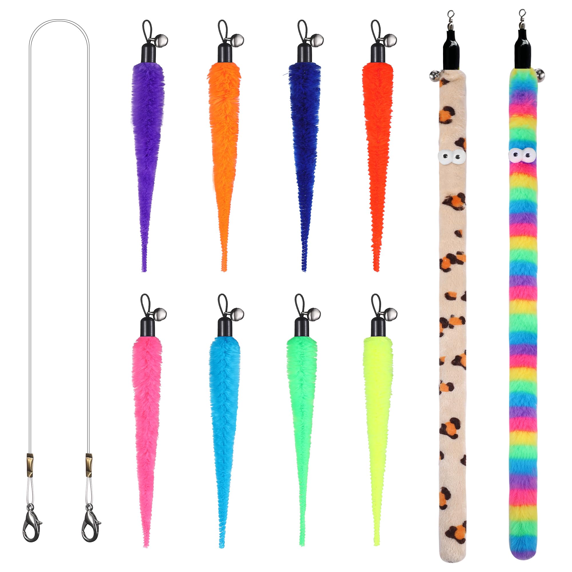 Janbenty Cat Wand Toy Set, 11 Pcs Including Worm & Snake Refills, Wand Replacement Rope, for Bored Indoor Adult Cats & Kittens
