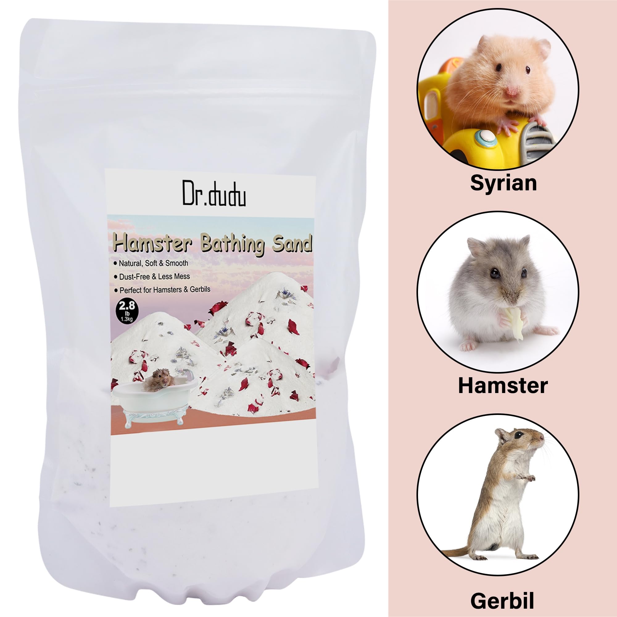 Dr.Dudu Hamster Bath Sand, 2.8Lb Dust Free Desert Sand Or Potty Litter Sand For Hamster Chinchillas Gerbil Syrian Mice Small Ani
