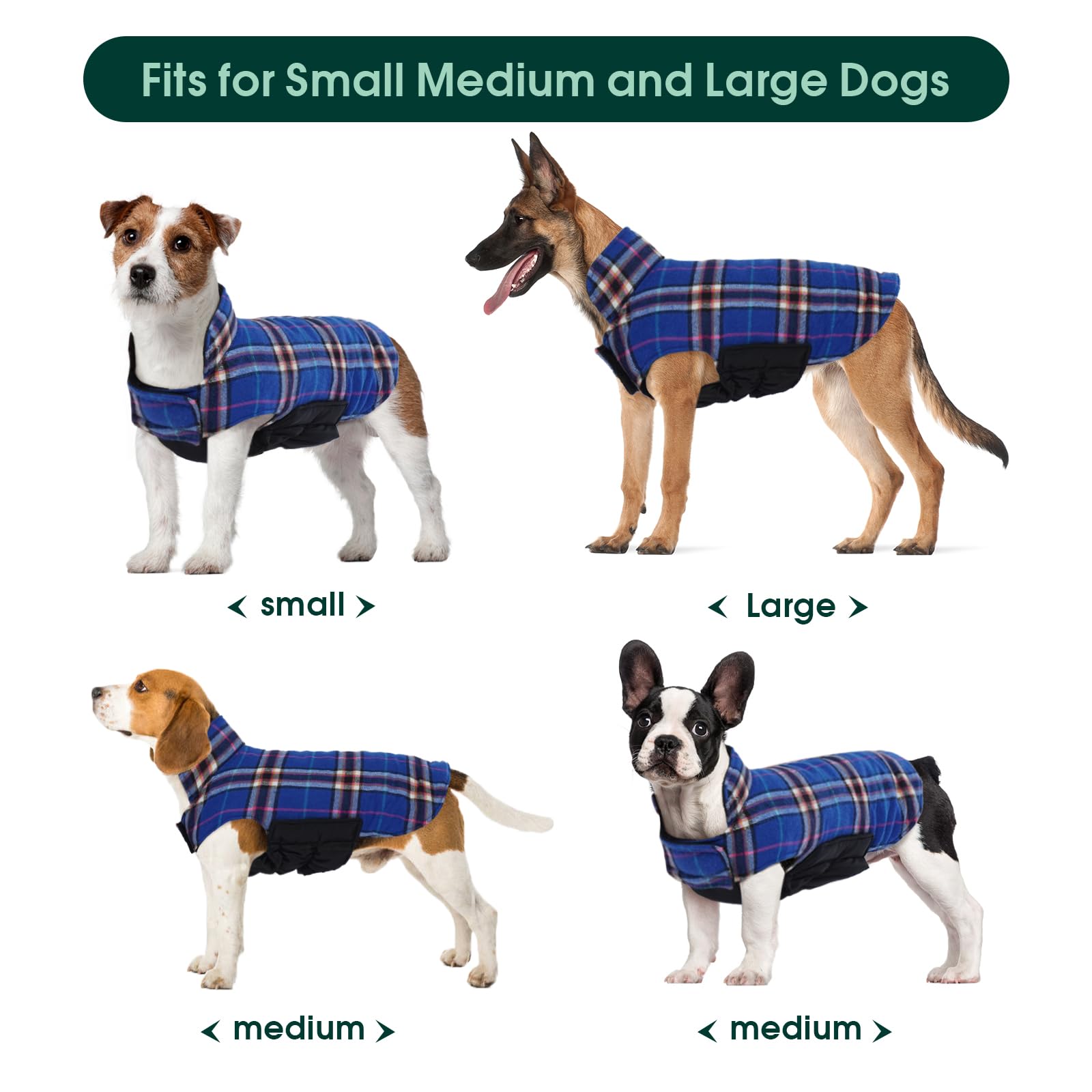 Kuoser Waterproof Dog Coat, Reversible Dog Jacket For Medium Dogs, Adjustable Durable Doggie Winter Coat Warm Puppy Cold Weather