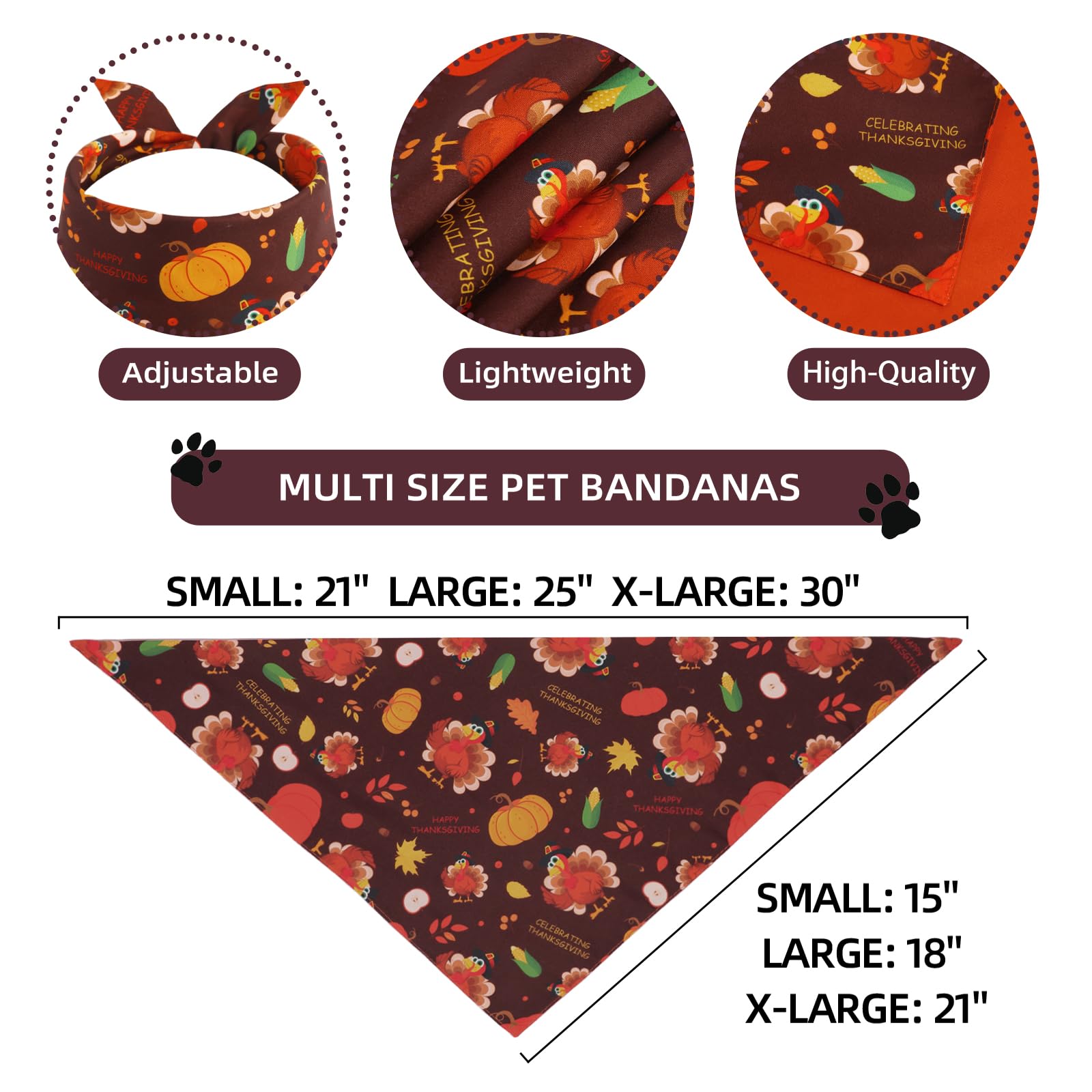 Gofshy Thanksgiving Dog Bandana Small 1PCS, Triangle Reversible Holiday Scarf for Boy and Girl, Fall Autumn Bibs Accessories for