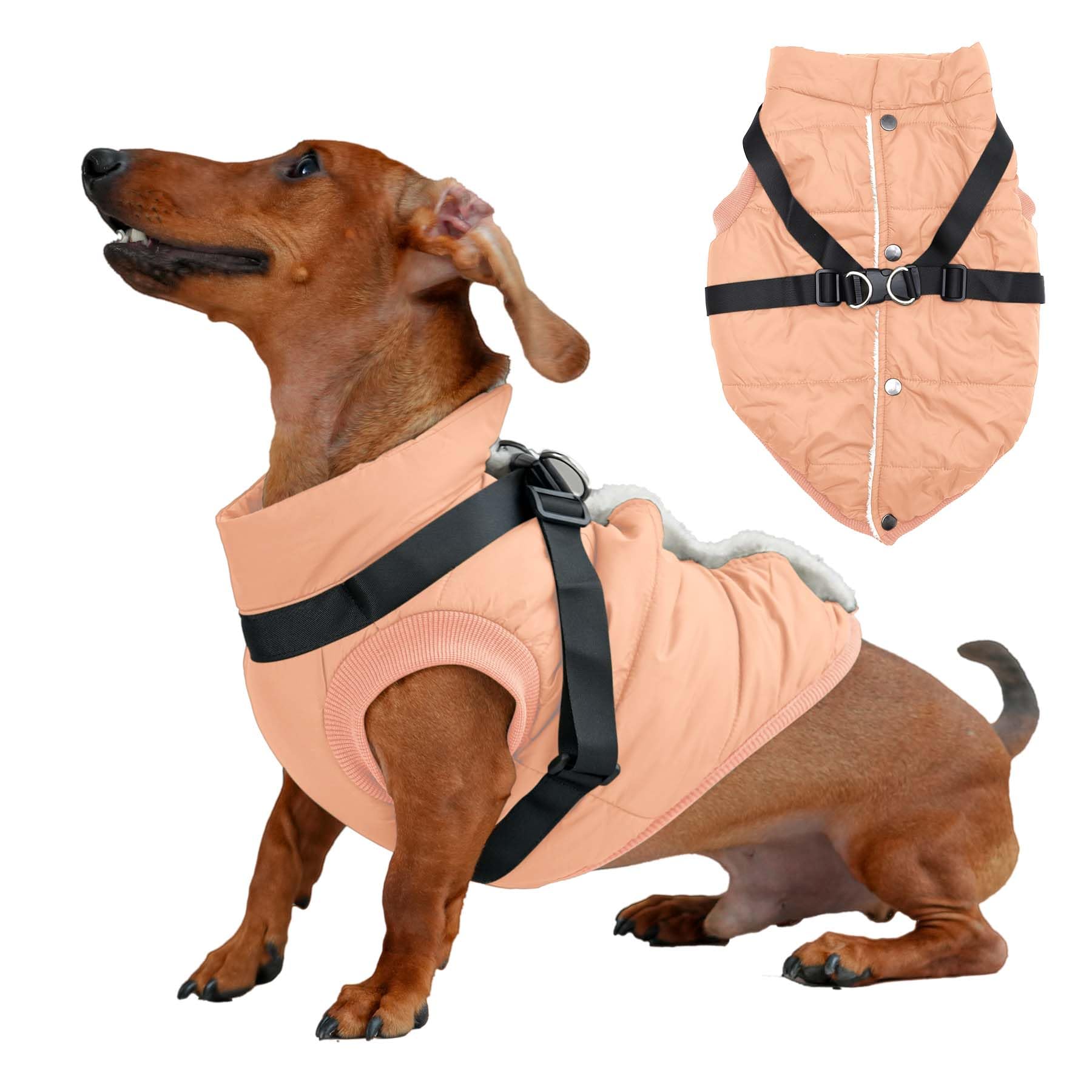 Joydaog Dog Jacket With Harness,Fleece Lined Warm Puppy Coat For Winter,Soft Windproof Medium Dog Vest,Lightorange L