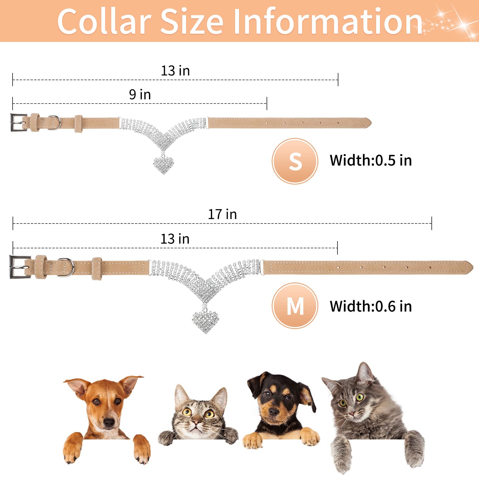 Expawlorer Cute Dog Necklace - Rhinestone Dog Collar, Soft Velvet Collar For Girl Boy Cats Dogs, Sparkling Pet Neck Decoration, Adjustable Pet Collar For Puppies Cats Small Medium Dogs, Brown M