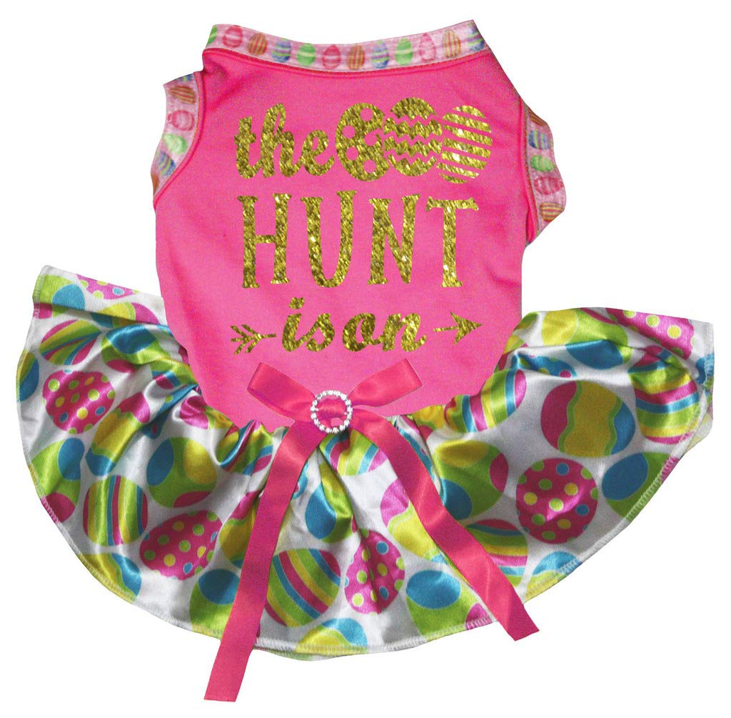 Petitebella The Easter Egg Hunt Is On Puppy Dog Dress (Hot Pink/Rainbow Eggs, Large)