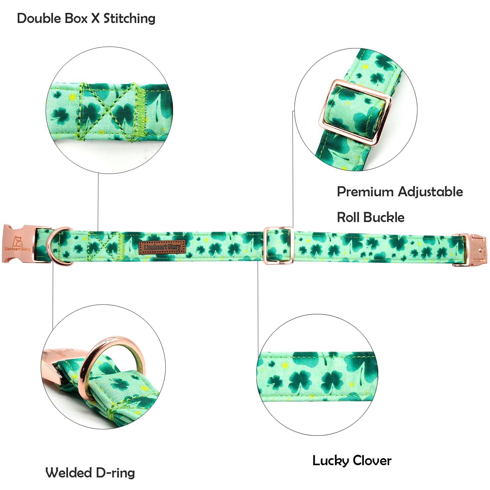 Lionheart Glory St. Patrick'S Day Dog Collar, Green, Cotton, Unique Design, Handmade Bow, Multiple Sizes, Xs, Small Dog