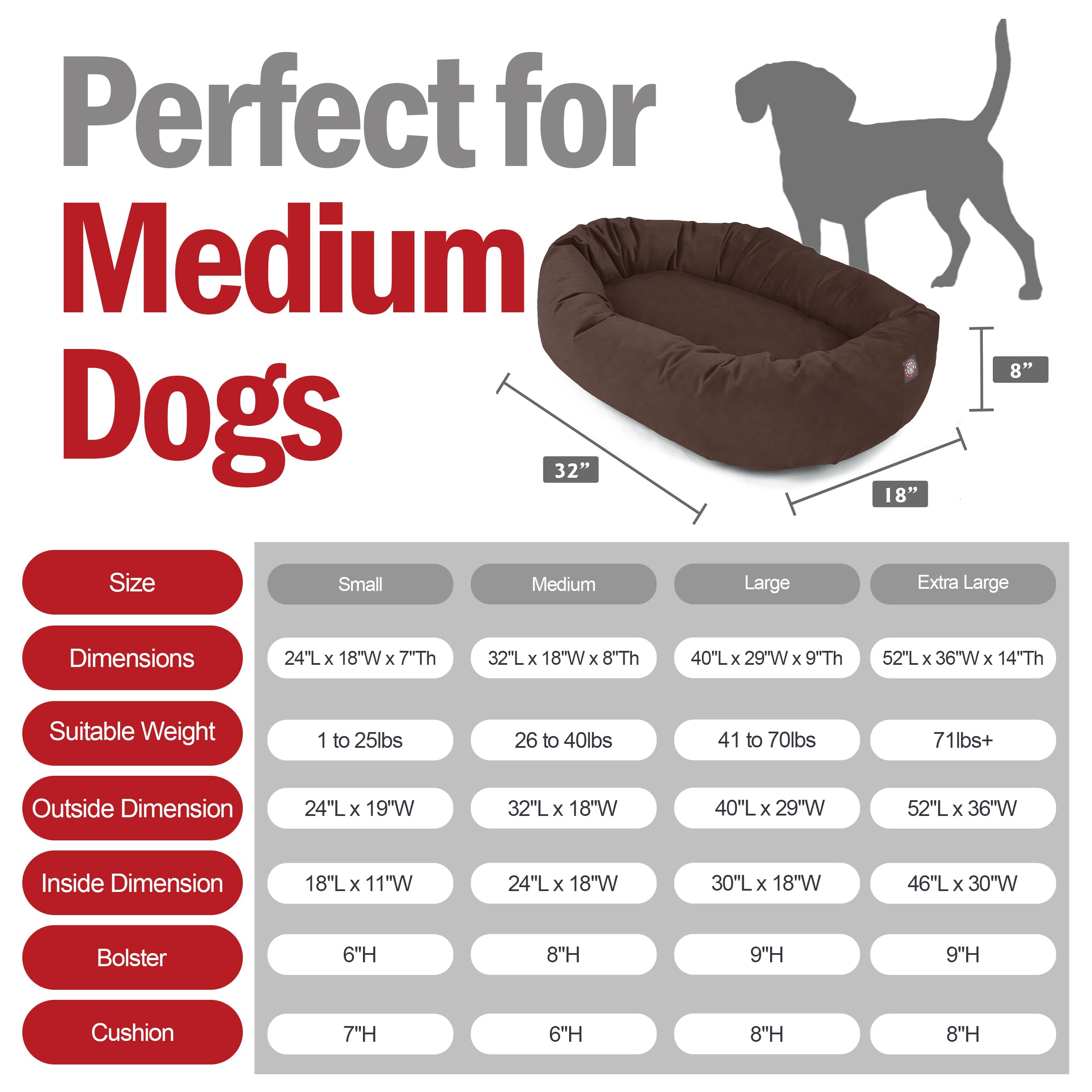 Majestic Pet 32 Inch Suede Shredded Memory Foam Mix Calming Medium Dog Bed Washable 32x23x7 (Inch) - Cozy Soft Round Donut Dog B