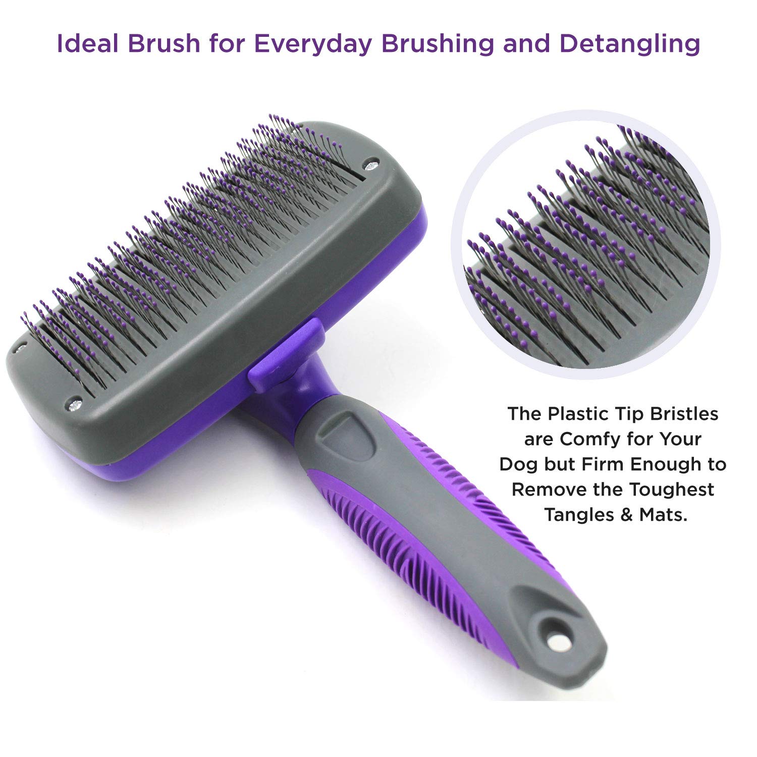 Hertzko Self-Cleaning Slicker Brush for Dogs & Cats - Grooming Tool for Shedding, Sensitive Skin, Regular Size, Purple