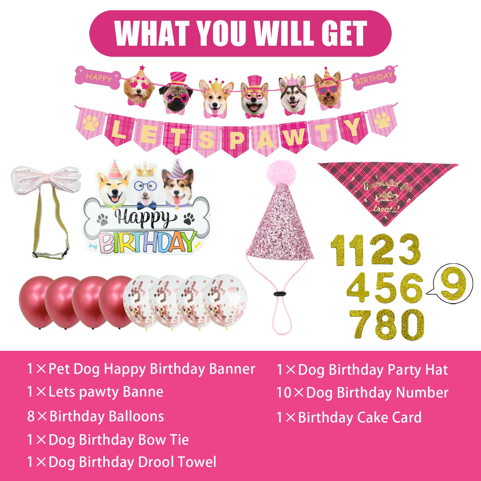 Dog Birthday Party Decorations Supplies Boy With Lets Pawty Balloons Banner Dog Birthday Bandana Birthday Hat Dog Bow Tie Flag,