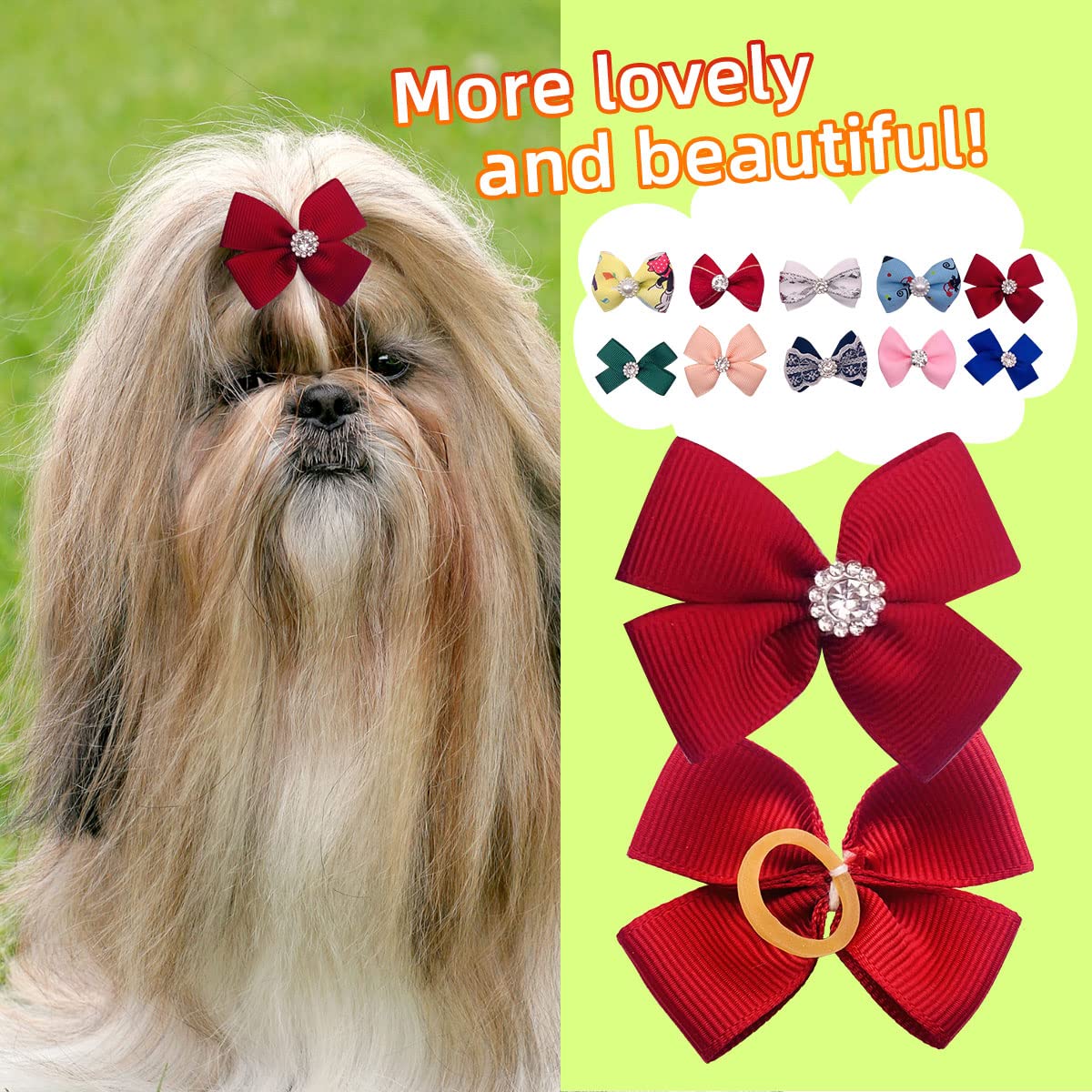 Pai Sence 20Paris(40Pcs) Cute Flowers Small Dog Hair Bows With Rubber Bands For Medium Dogs Boys Girls Faux Pearl Yorkie Topknot