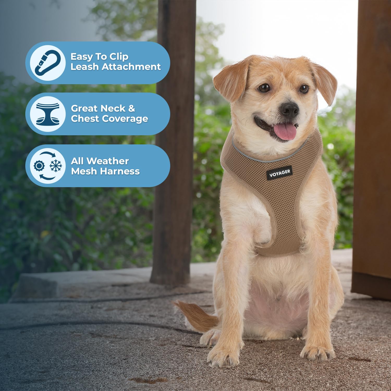 Voyager Aerolite No Pull Mesh Dog Harness With Lightweight, Soft, Breathable, Reflective Stitching, And Adjustable Straps For Walking, Running, Training, Heavy Duty And Durable - Beige, L